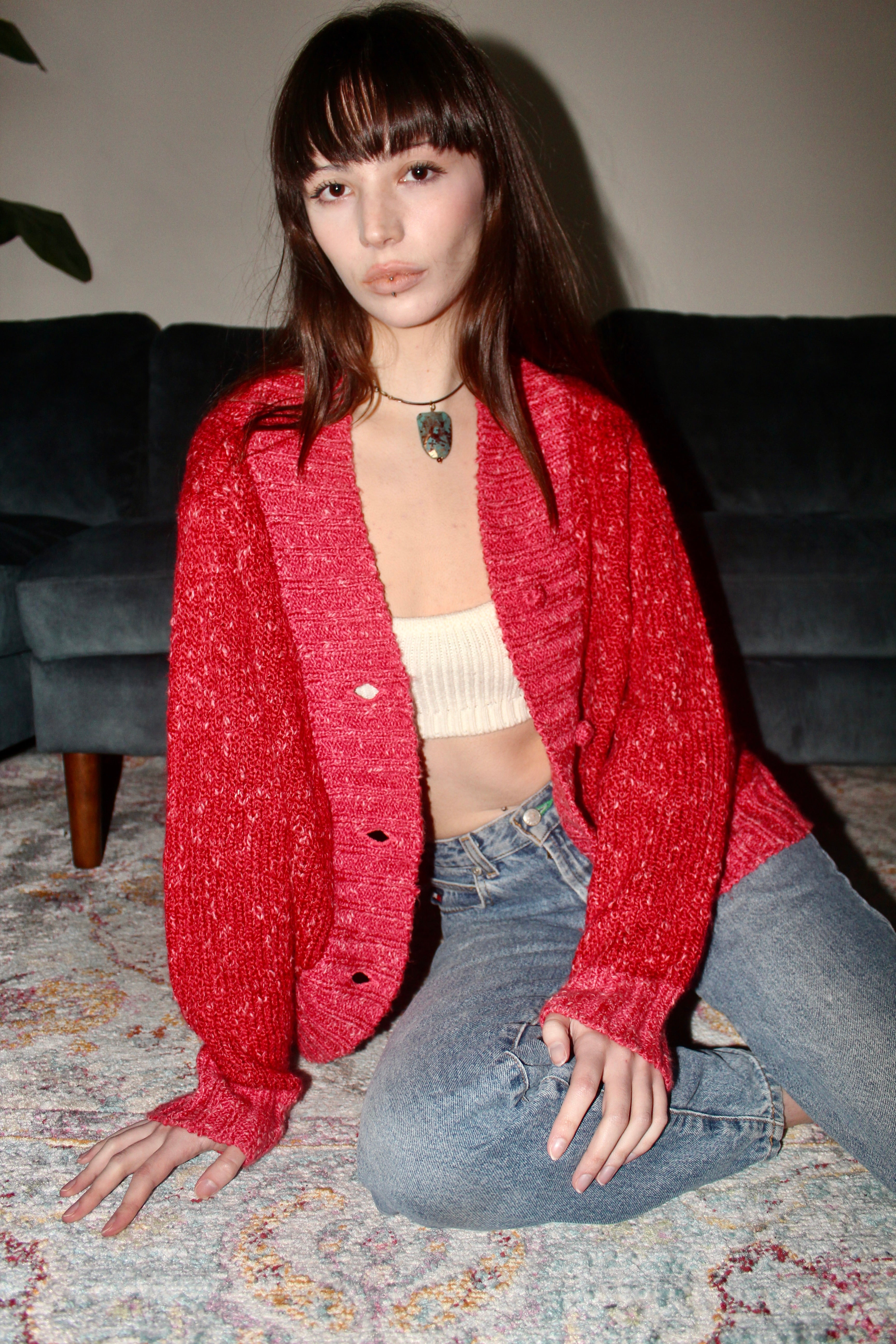 Vintage 90s Cozy Strawberry Wine Cardi (M/L)