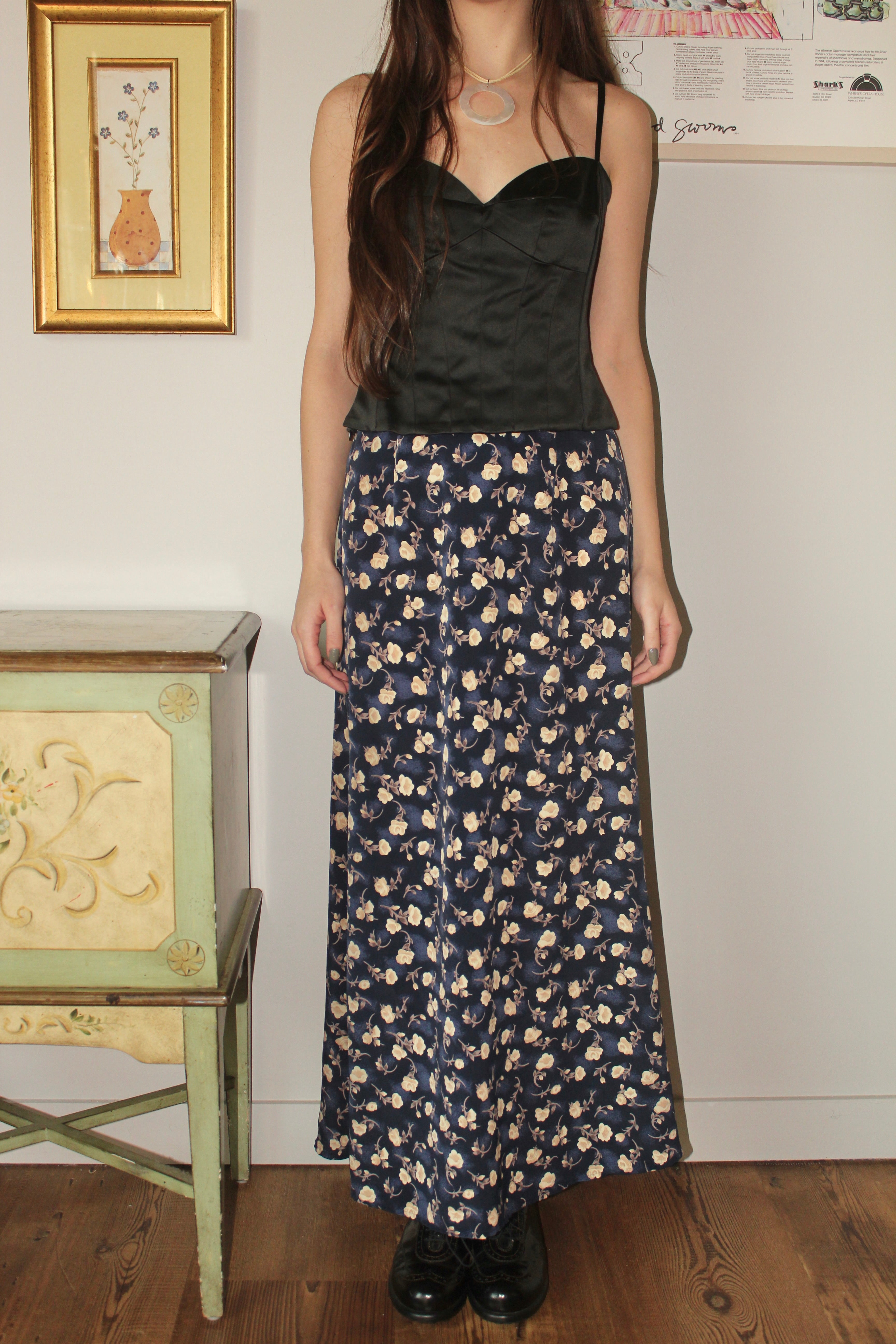 Vintage 90s Ditsy Floral Midi Skirt (S/M)