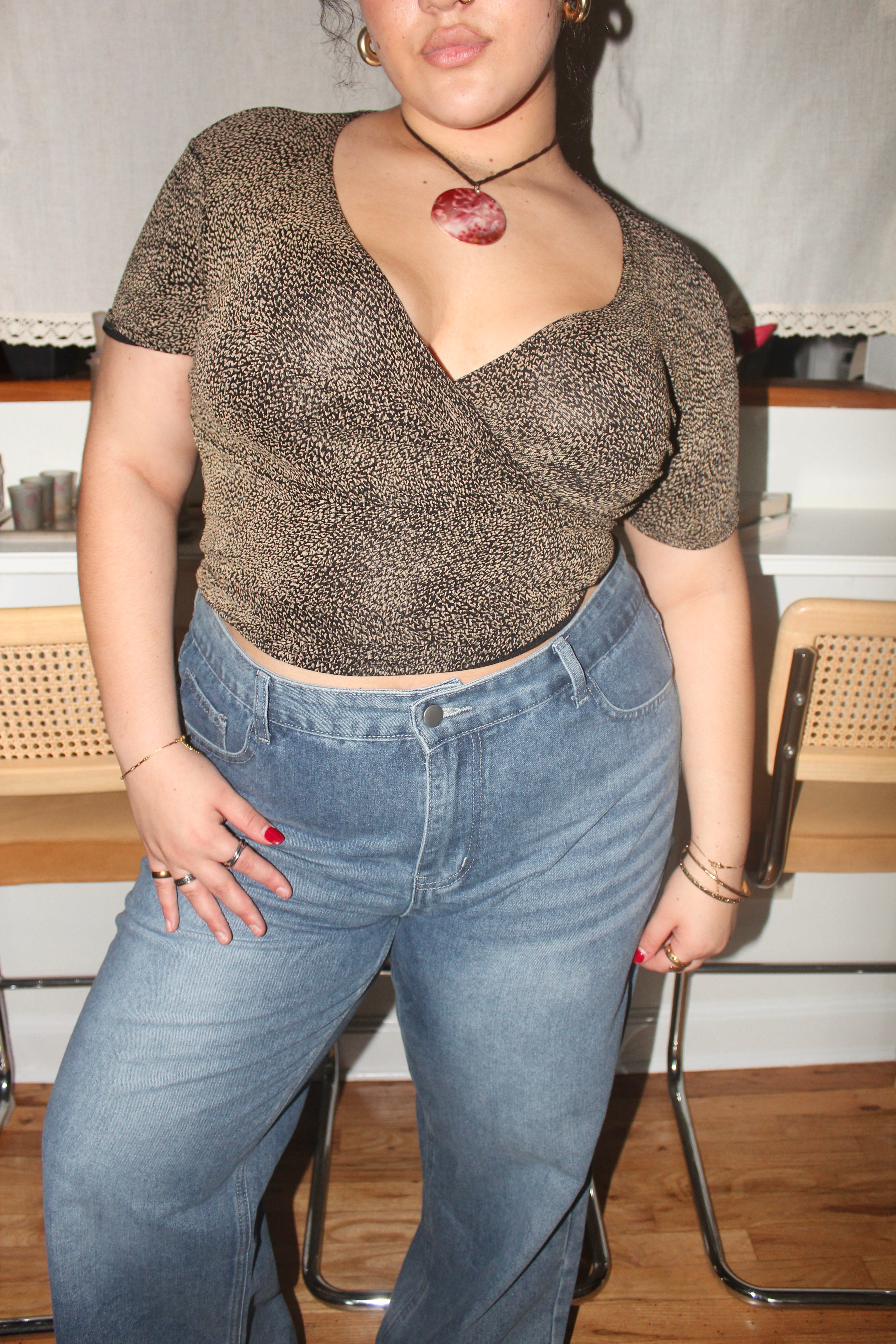 Vintage 90s Retro Slinky Wrap Knit Top (L)
