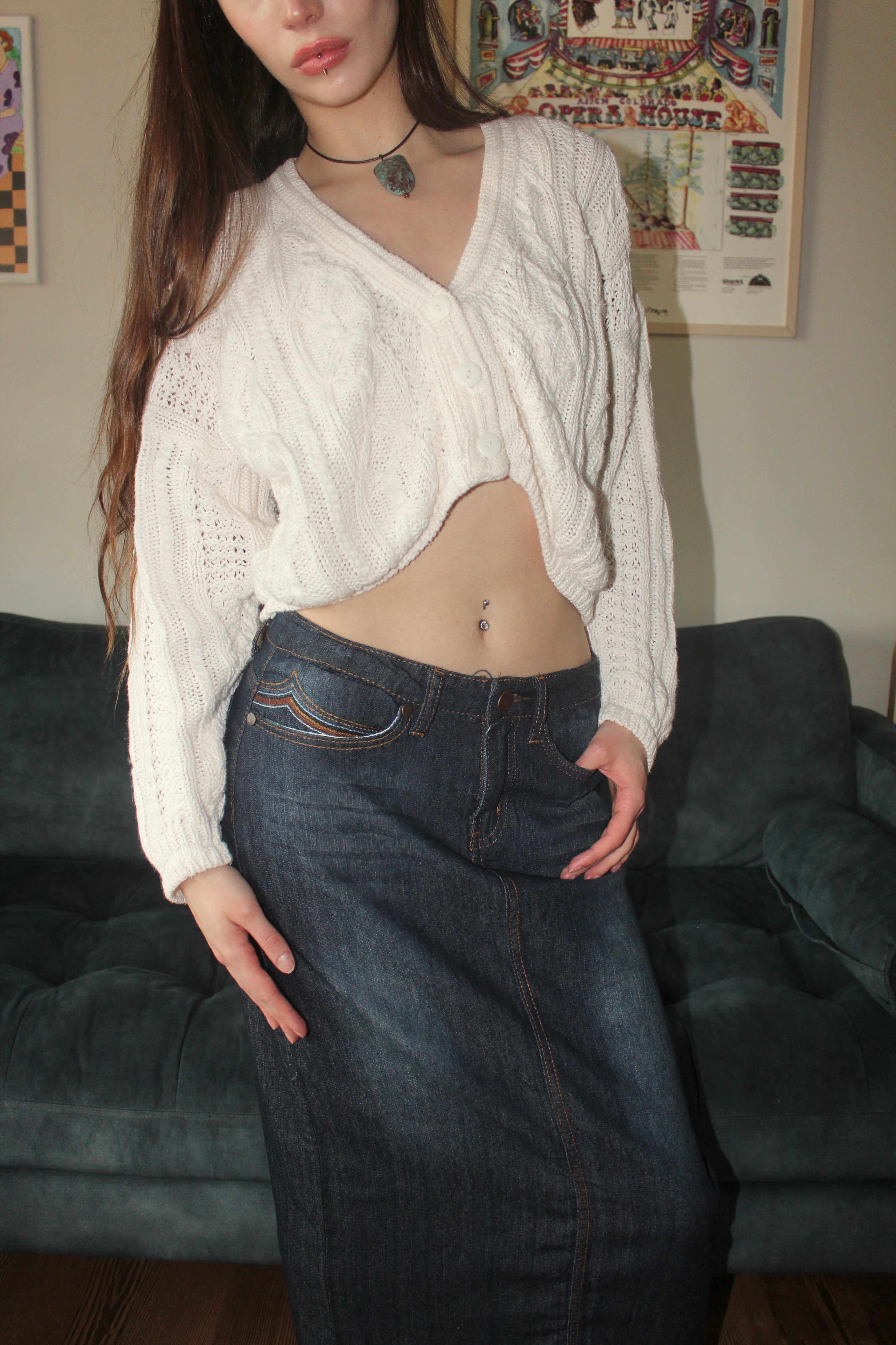 Vintage 90s Cableknit Cropped Cardigan (S)