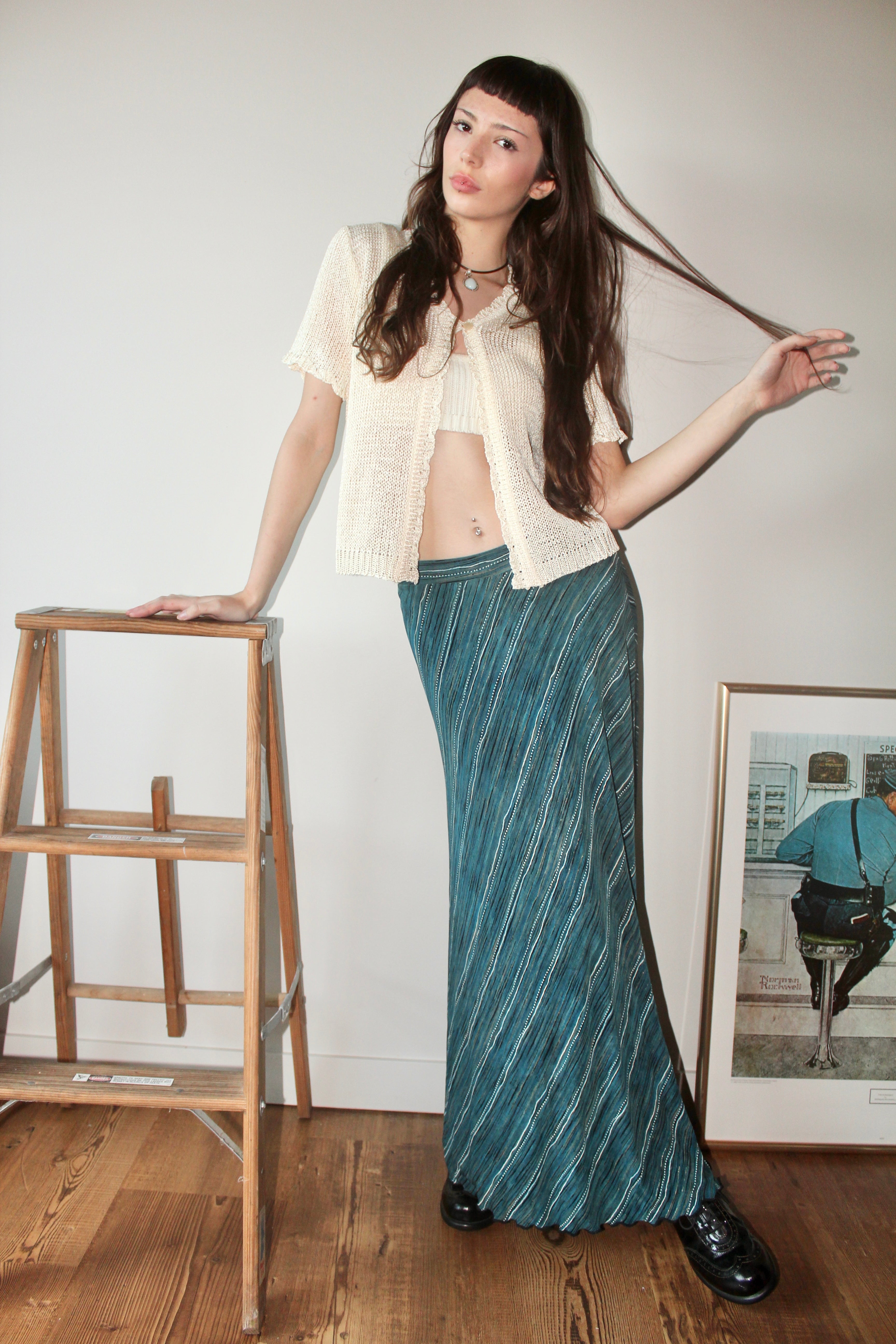 Vintage 90s Striped Midi Skirt (S)