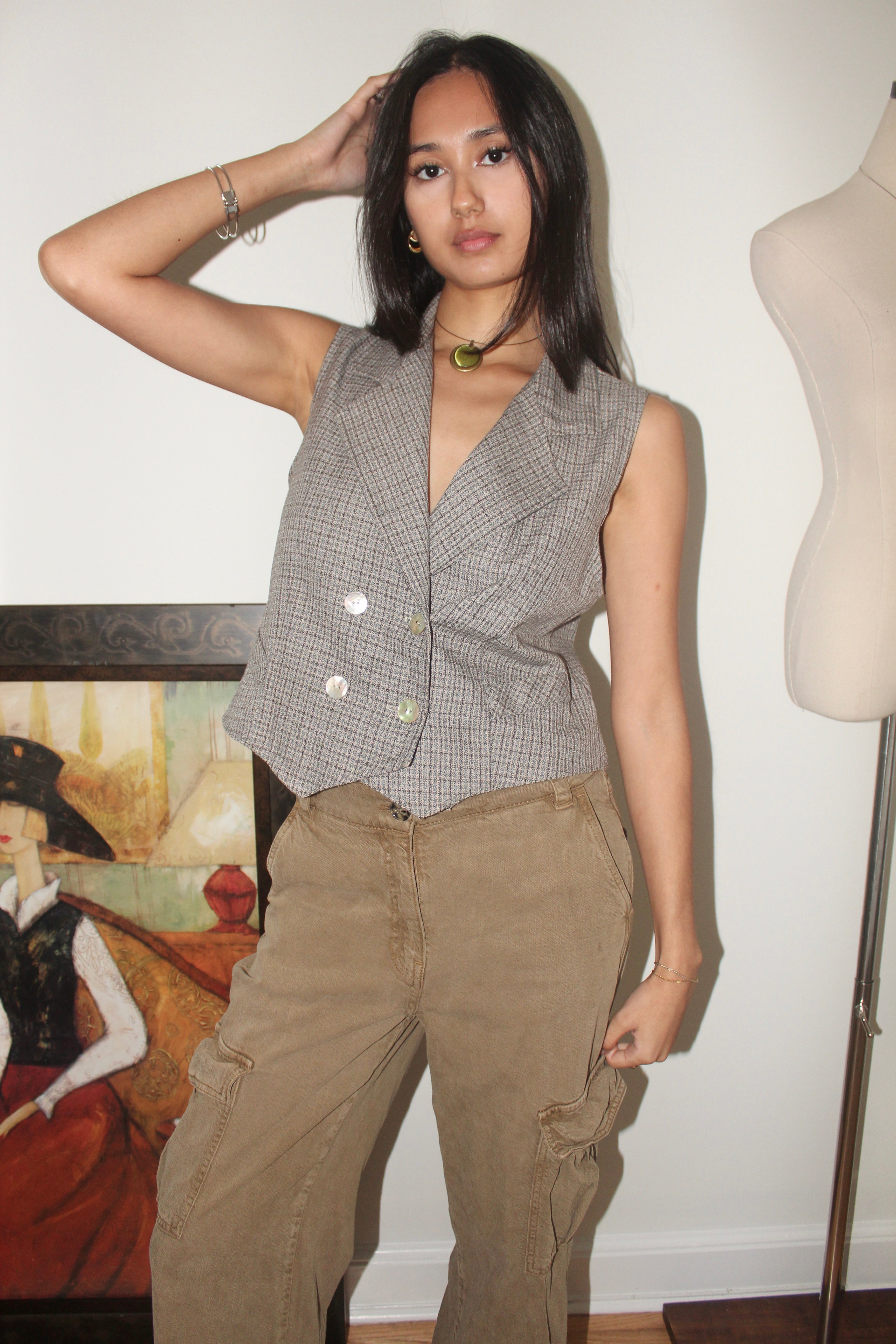 Vintage 90s Double Breasted Vest Top (M)