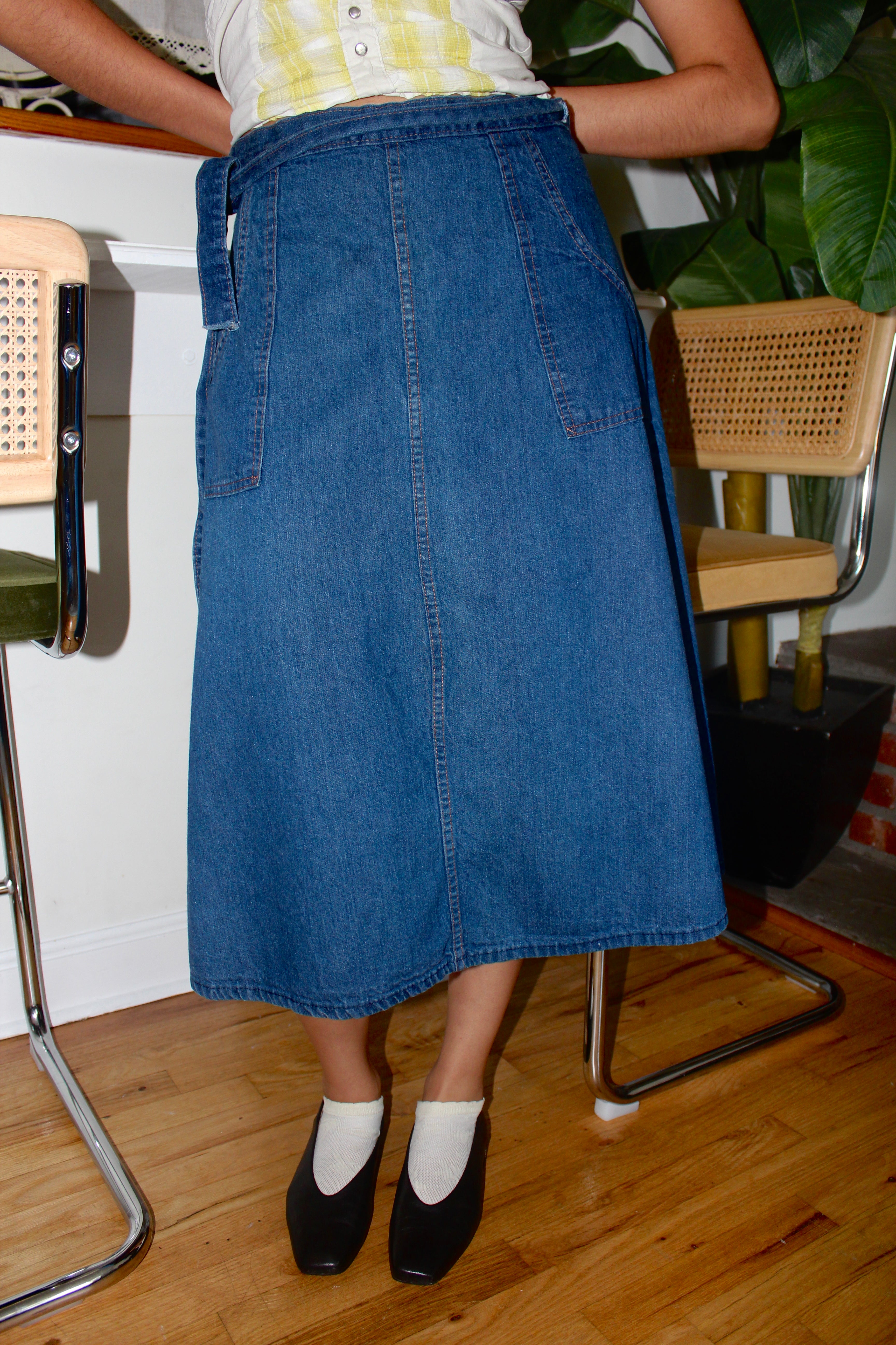 Vintage 90s Wrap Denim Midi Skirt (S)