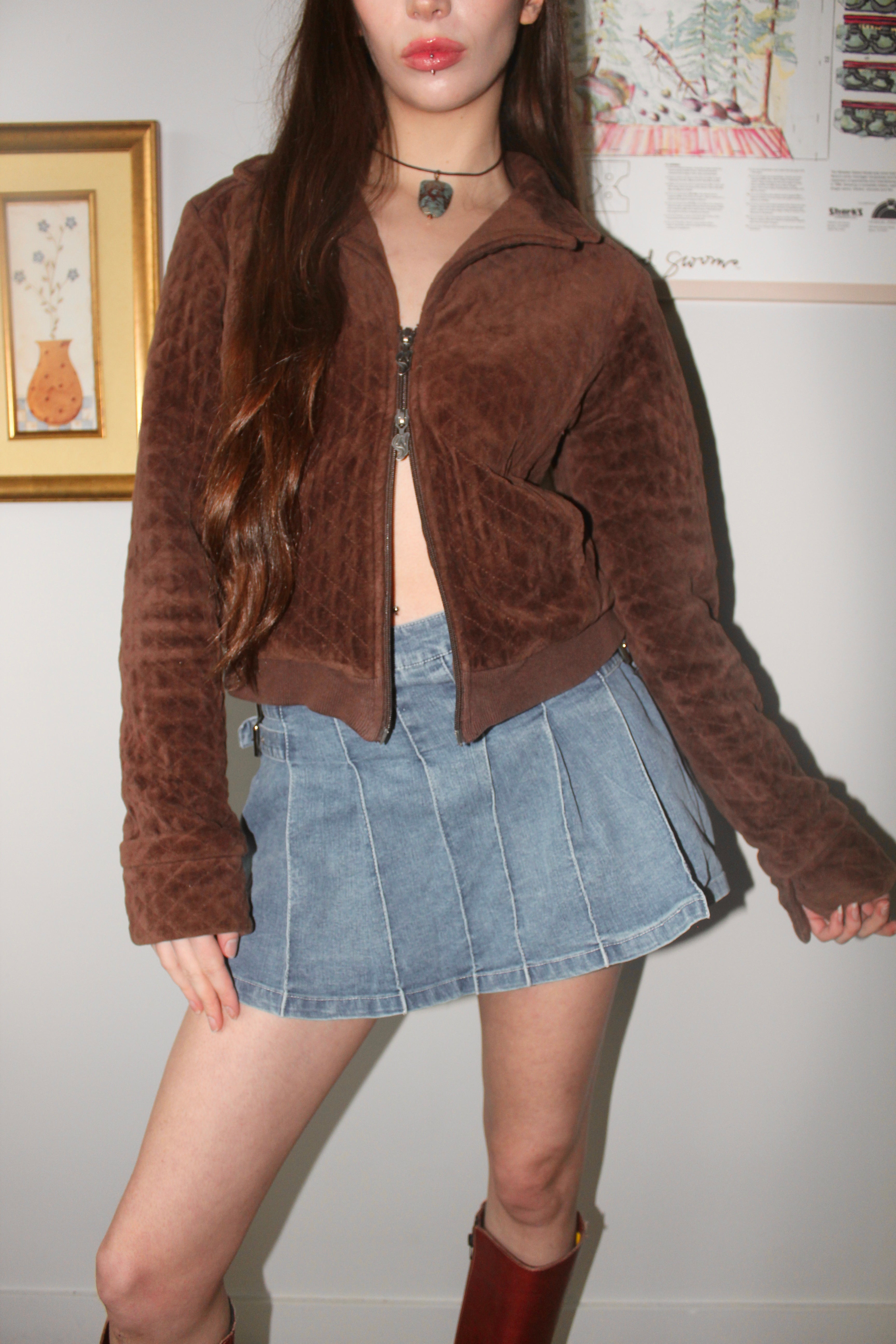 Vintage 90s Cropped Double Zip Up Jacket (S)