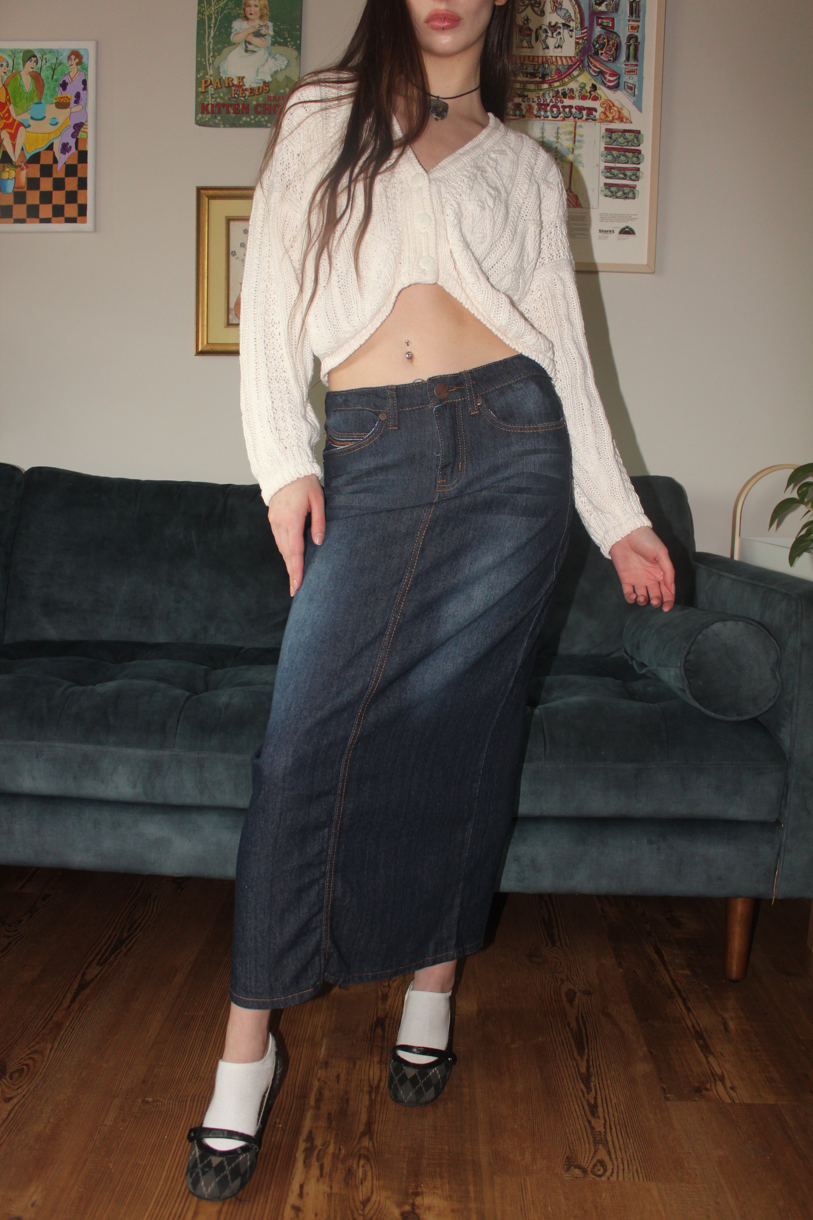 Vintage 90s Denim Maxi Skirt (M)