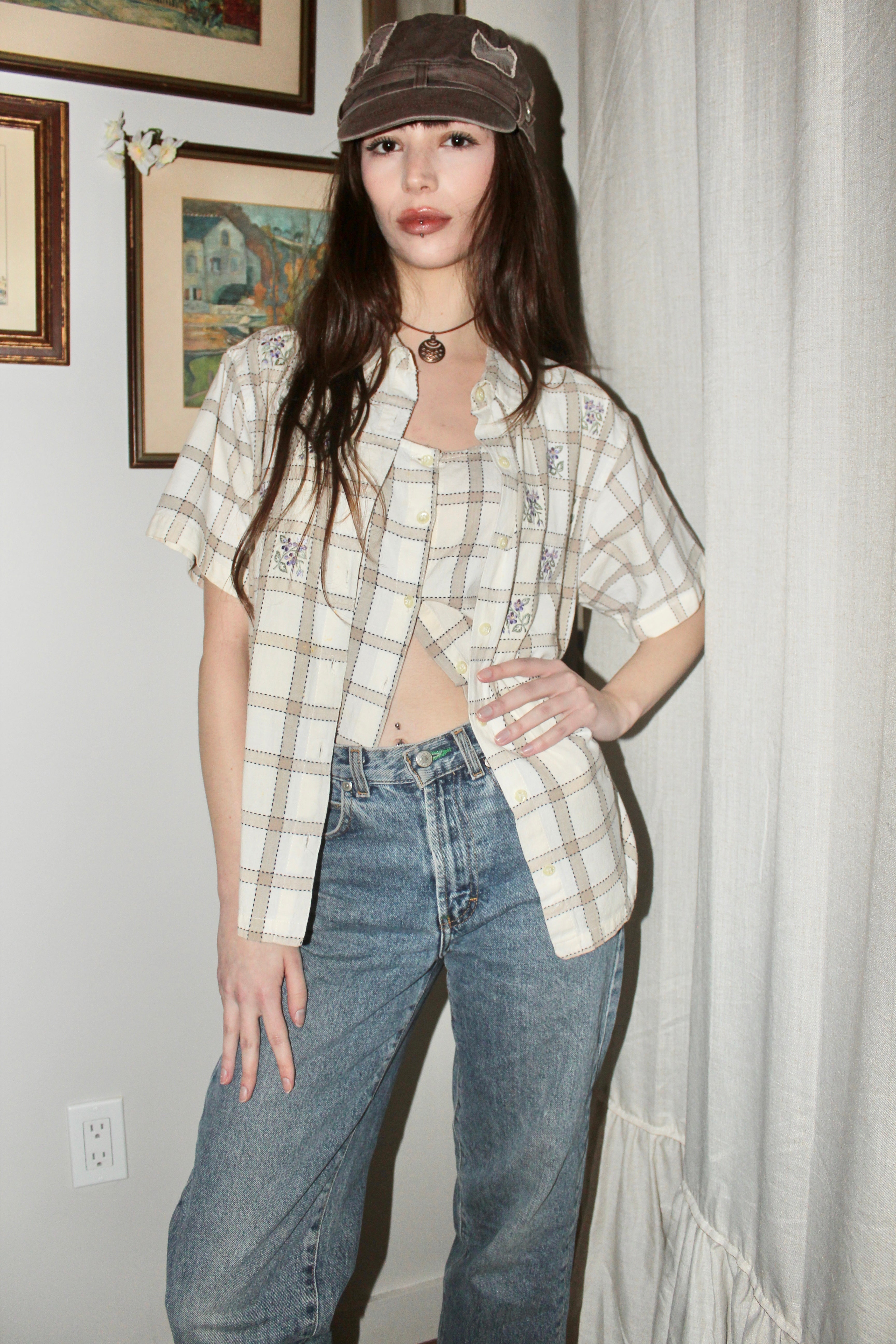 Vintage 90s Layered Plaid Button Up (M)