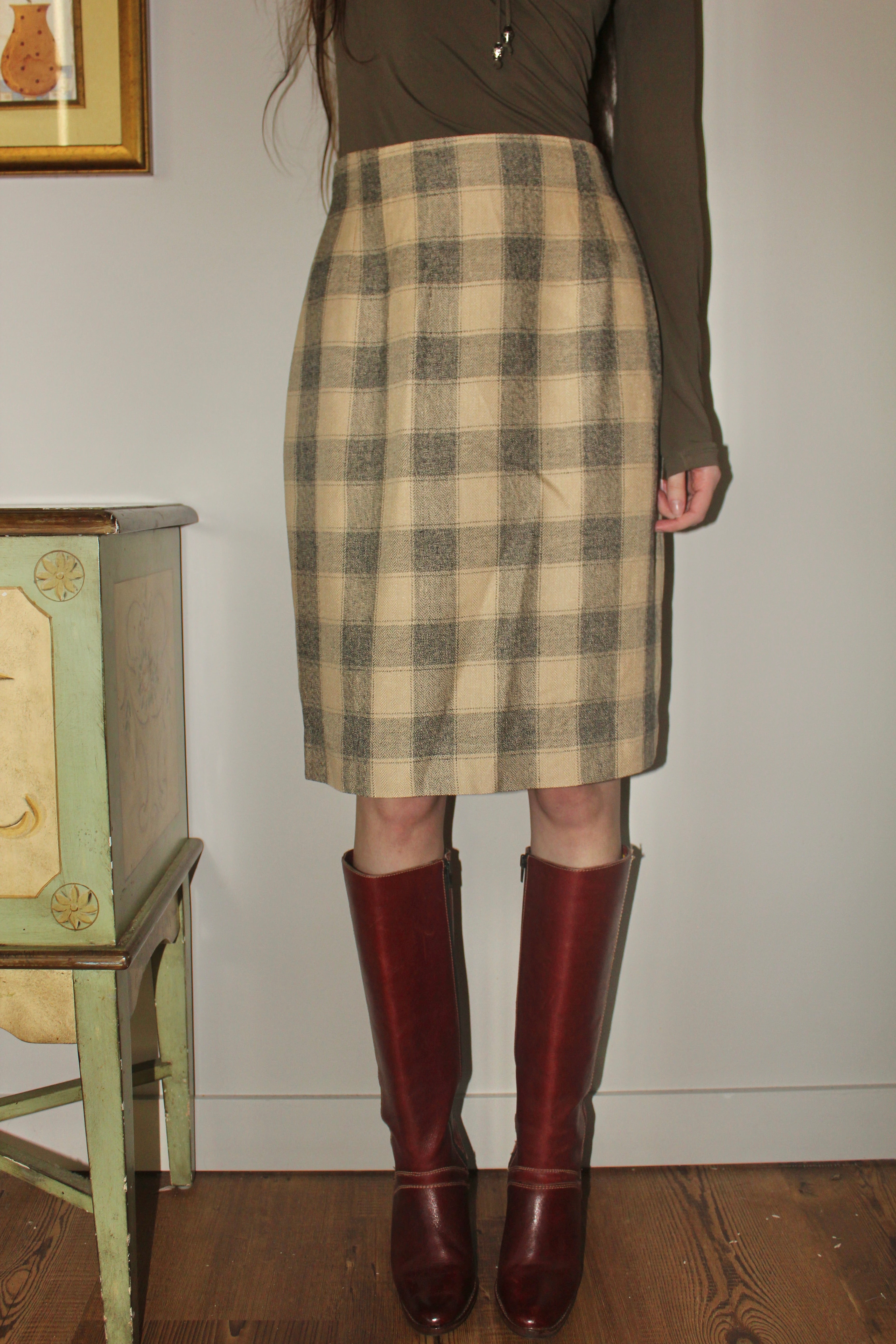 Vintage 80s Retro Plaid Midi Skirt (S/M)
