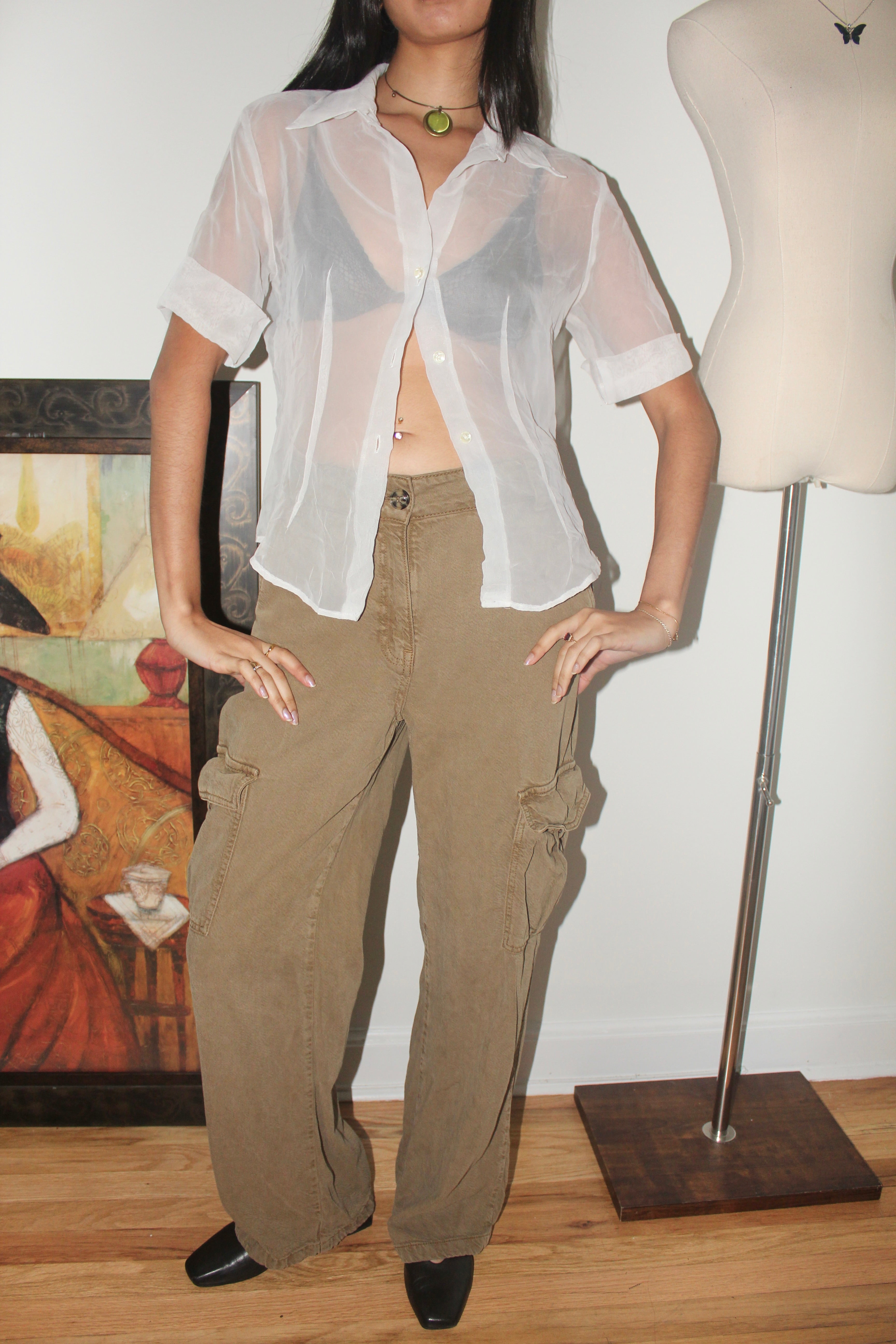 Vintage 90s Retro Sheer Short Sleeve (S/M)