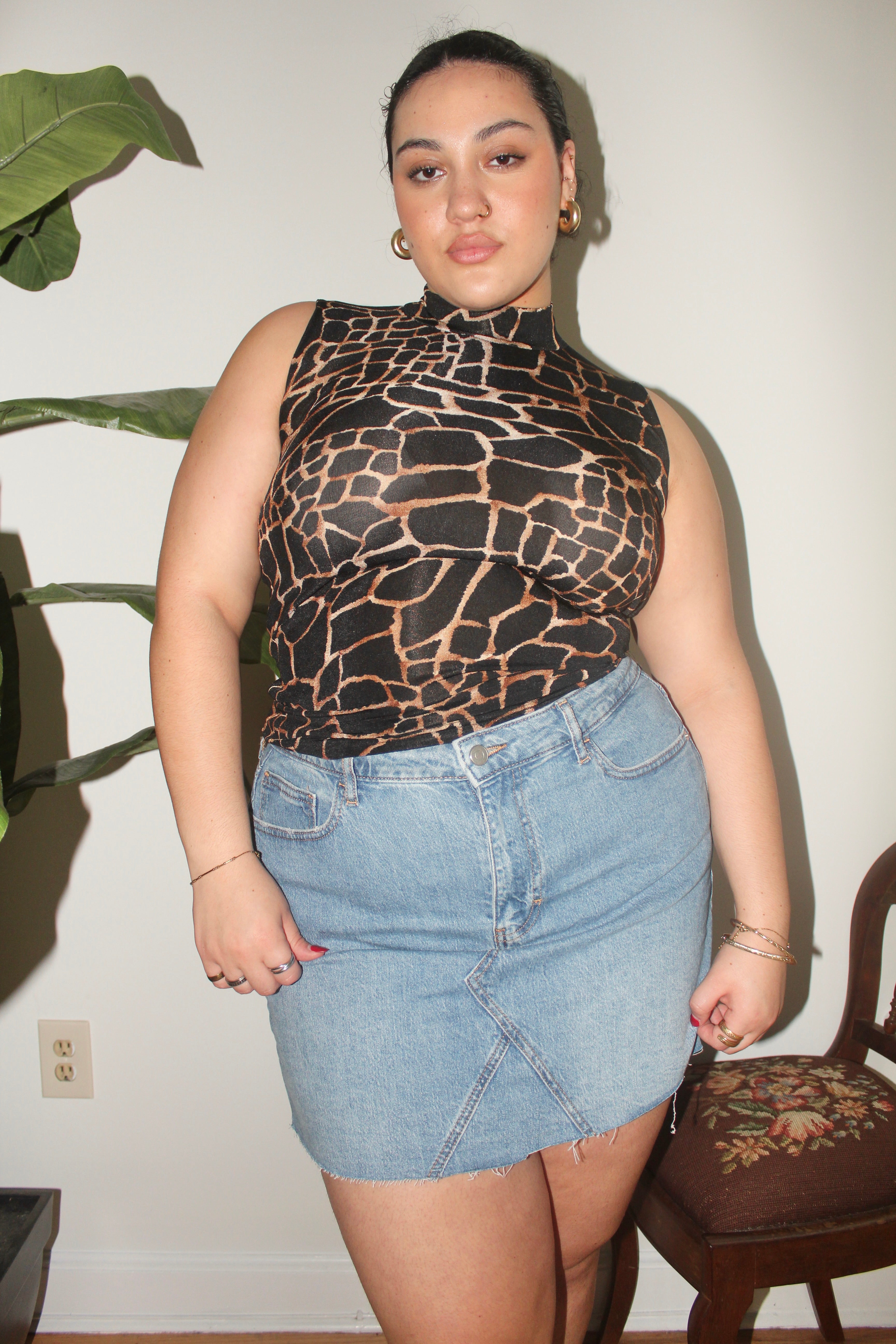 Vintage 90s Snake Patterned Stretchy Turtleneck (L)