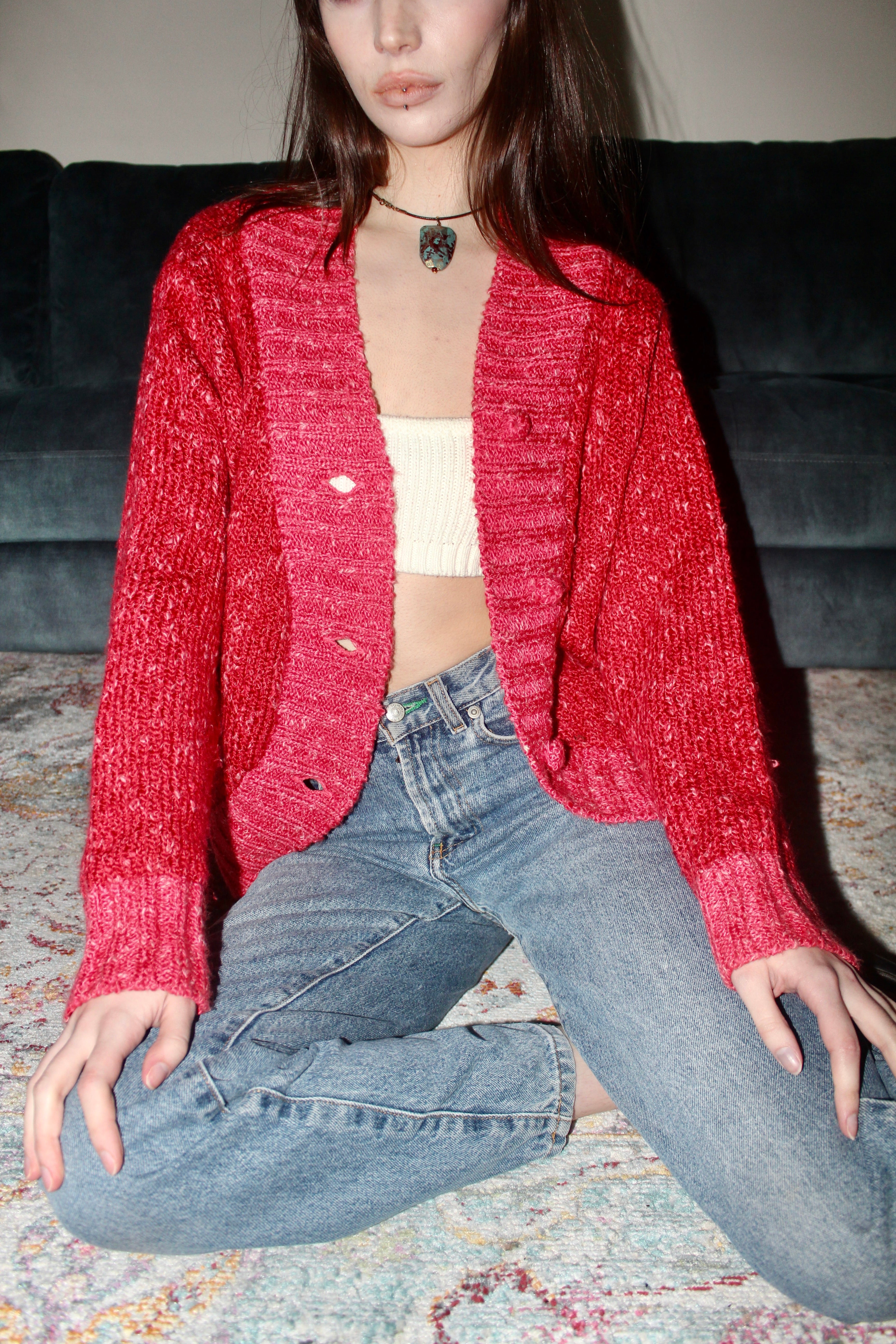 Vintage 90s Cozy Strawberry Wine Cardi (M/L)