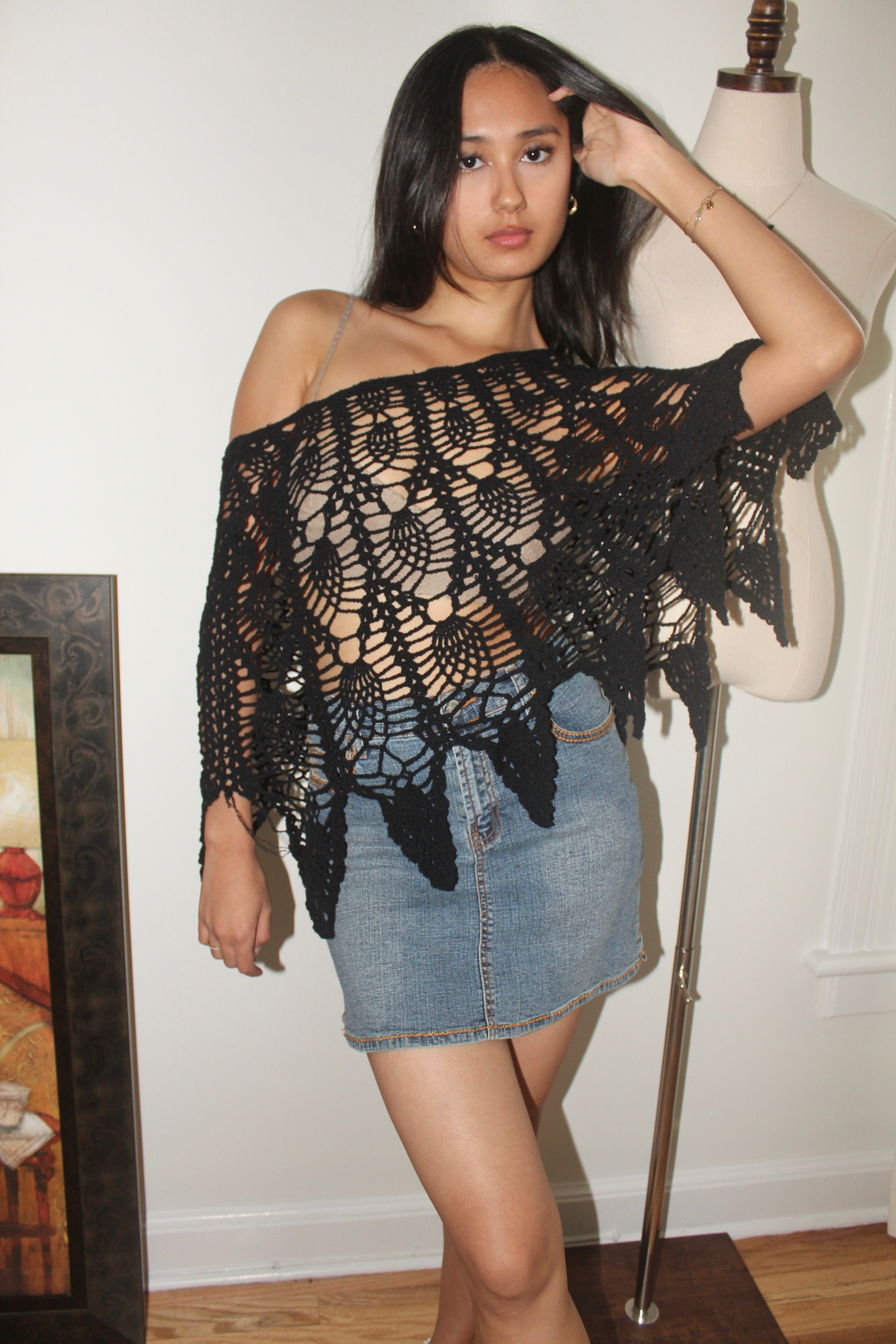 Vintage 90s Patterned Poncho Knit (S/M)