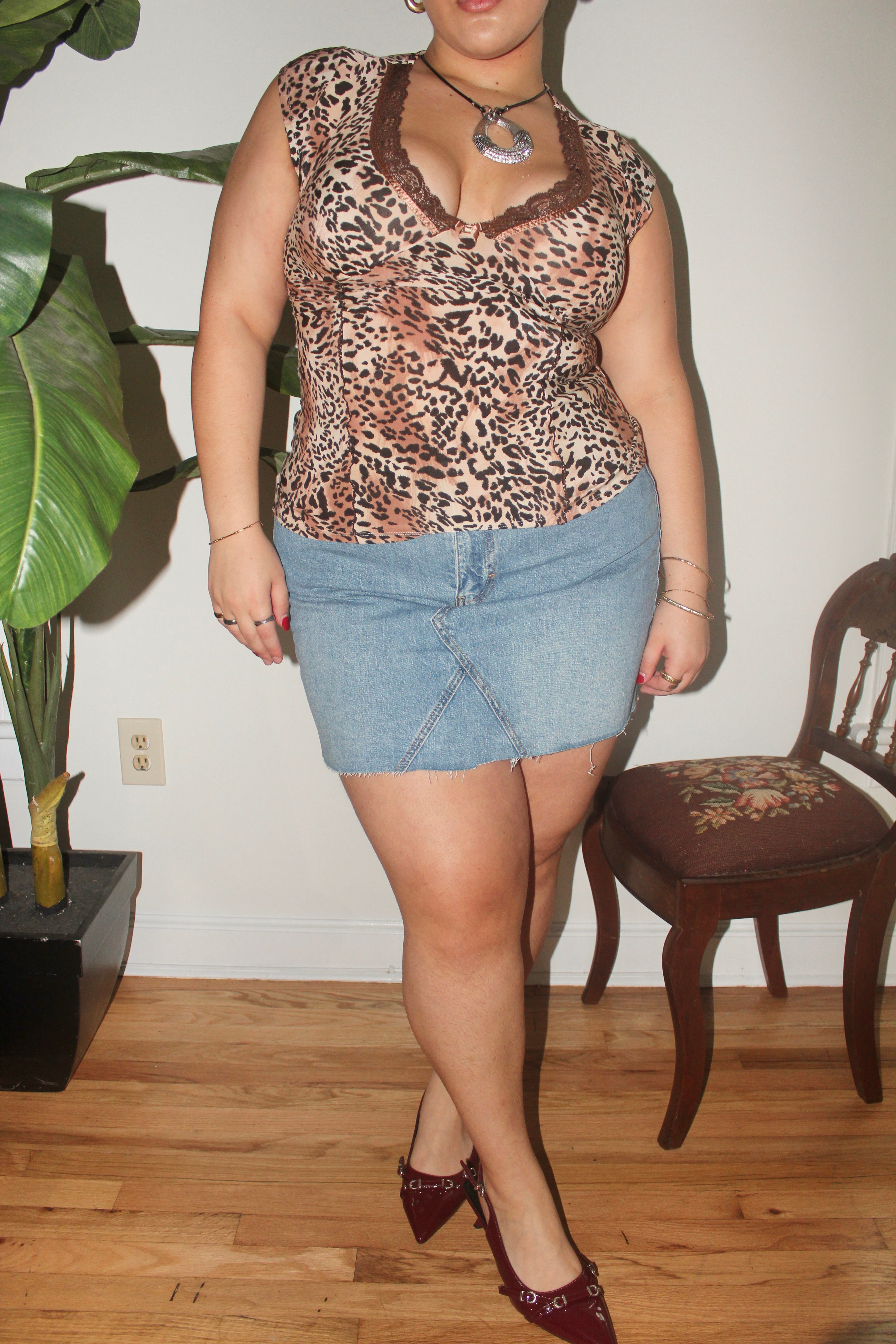 Vintage 90s Leopard Tie Back Short Sleeve (L)