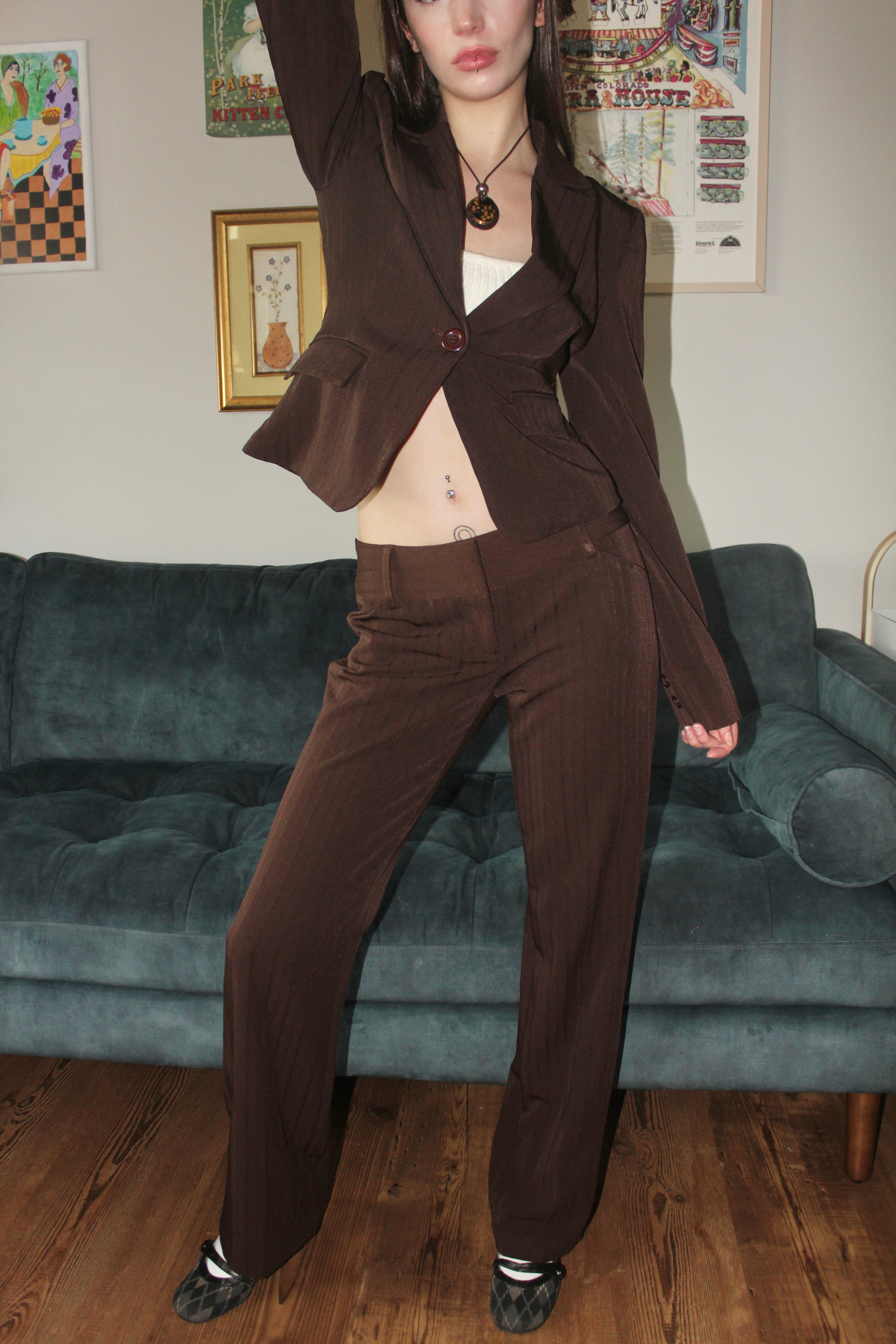 Vintage 90s Chocolate Striped Suit Set (S)