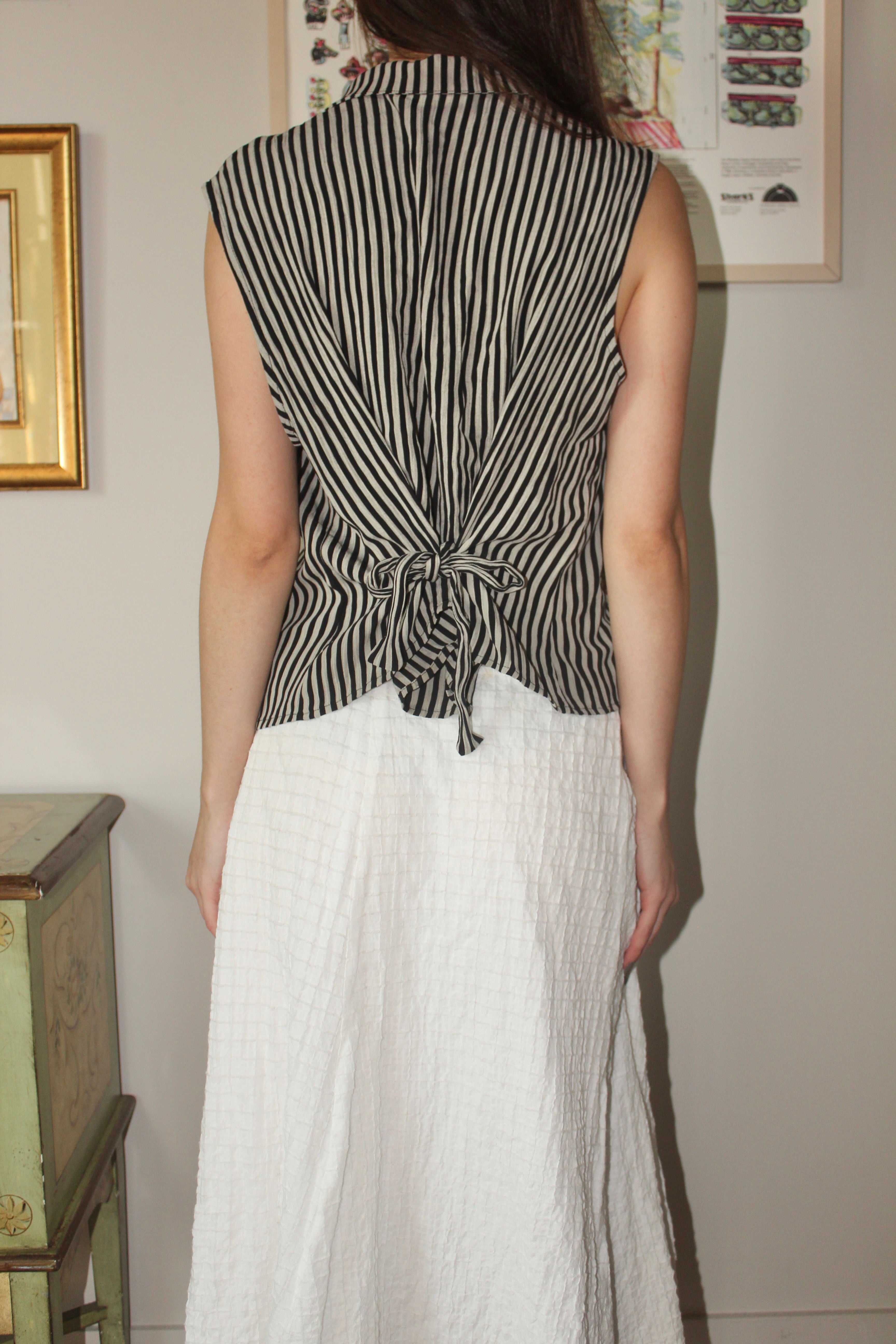 Vintage 90s Striped Tie Back Vest (M)