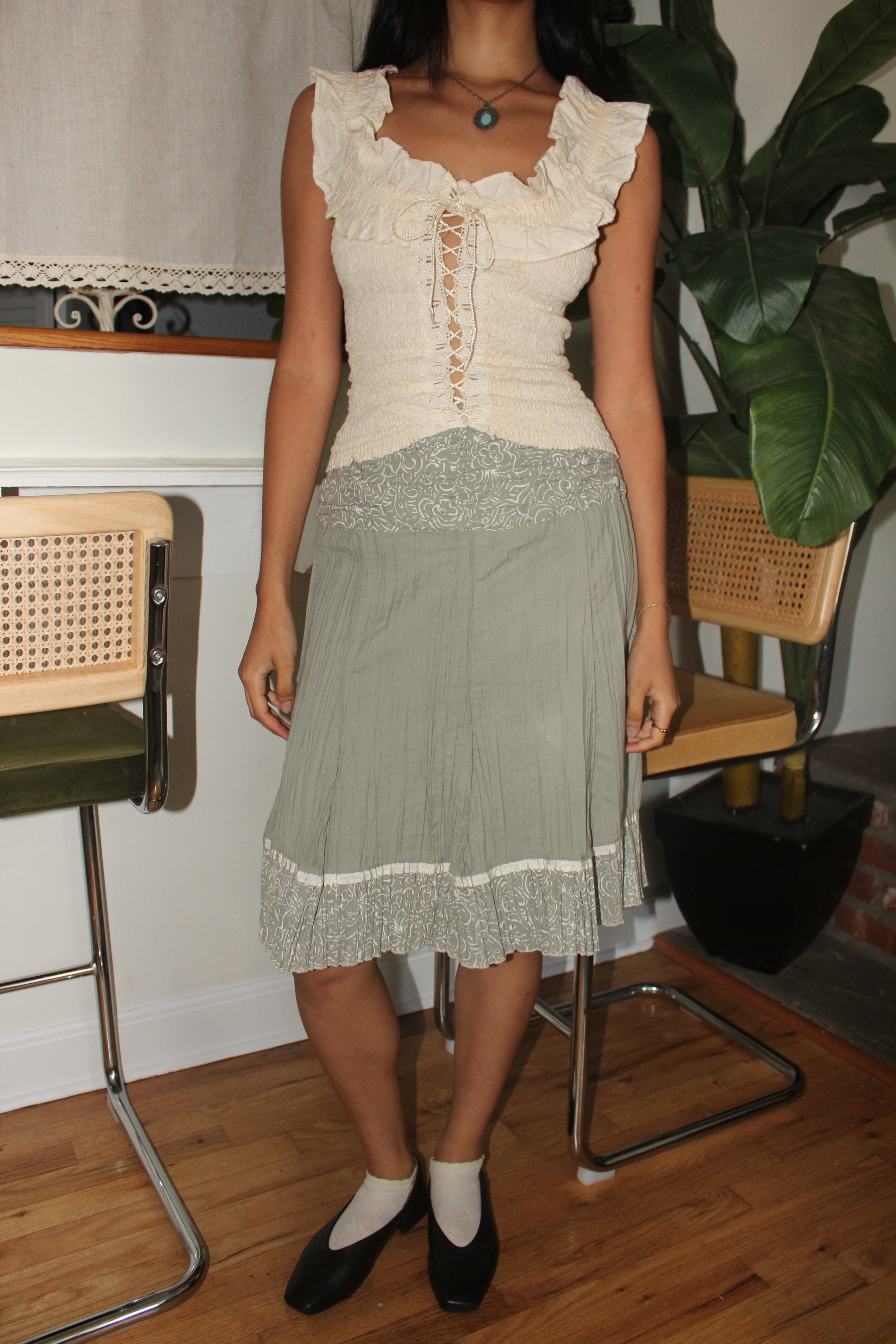 Vintage 90s Ruched Victorian Midi Skirt (S)
