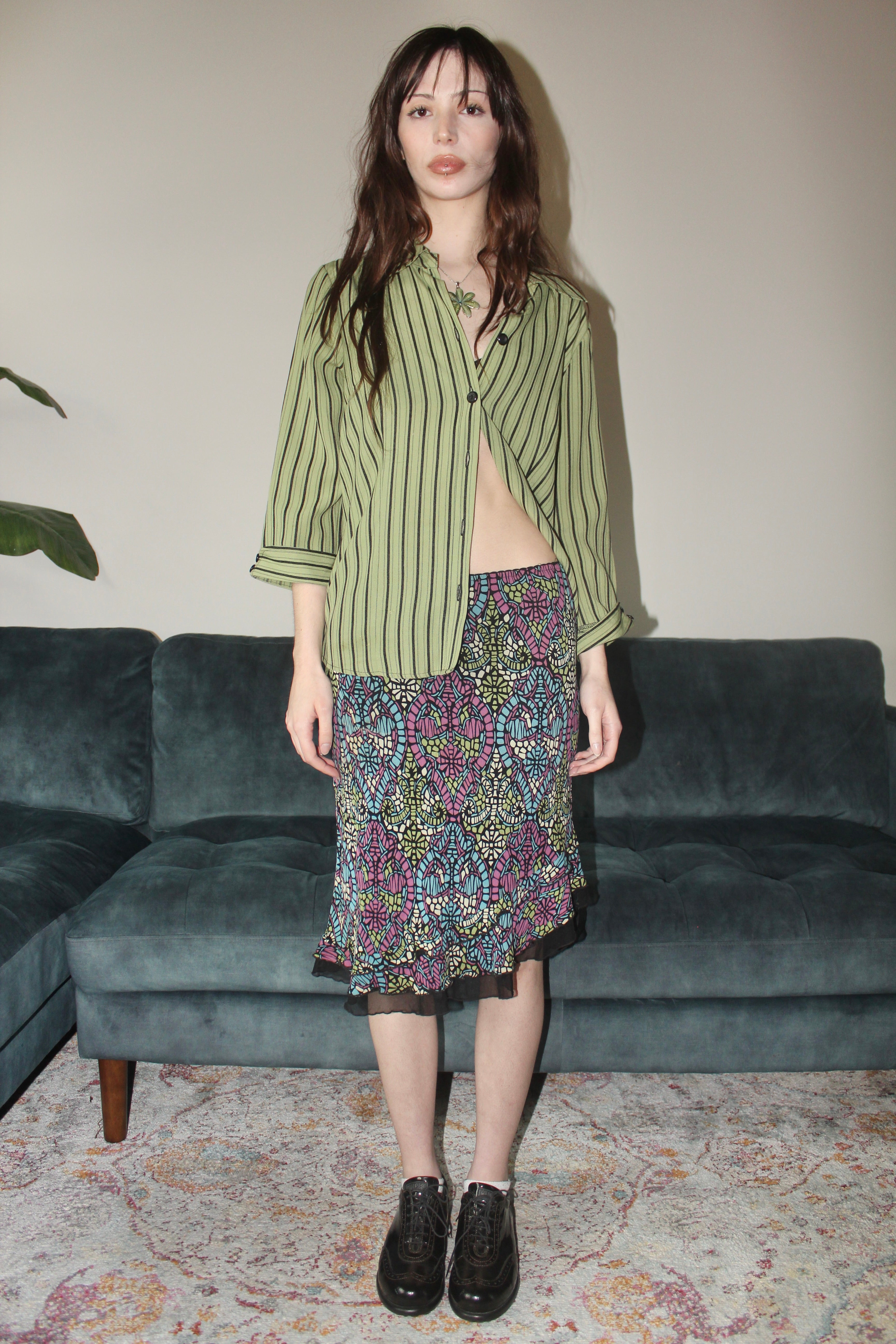 Vintage 90s Mosaic Patterned Asymmetrical Midi Skirt (S)