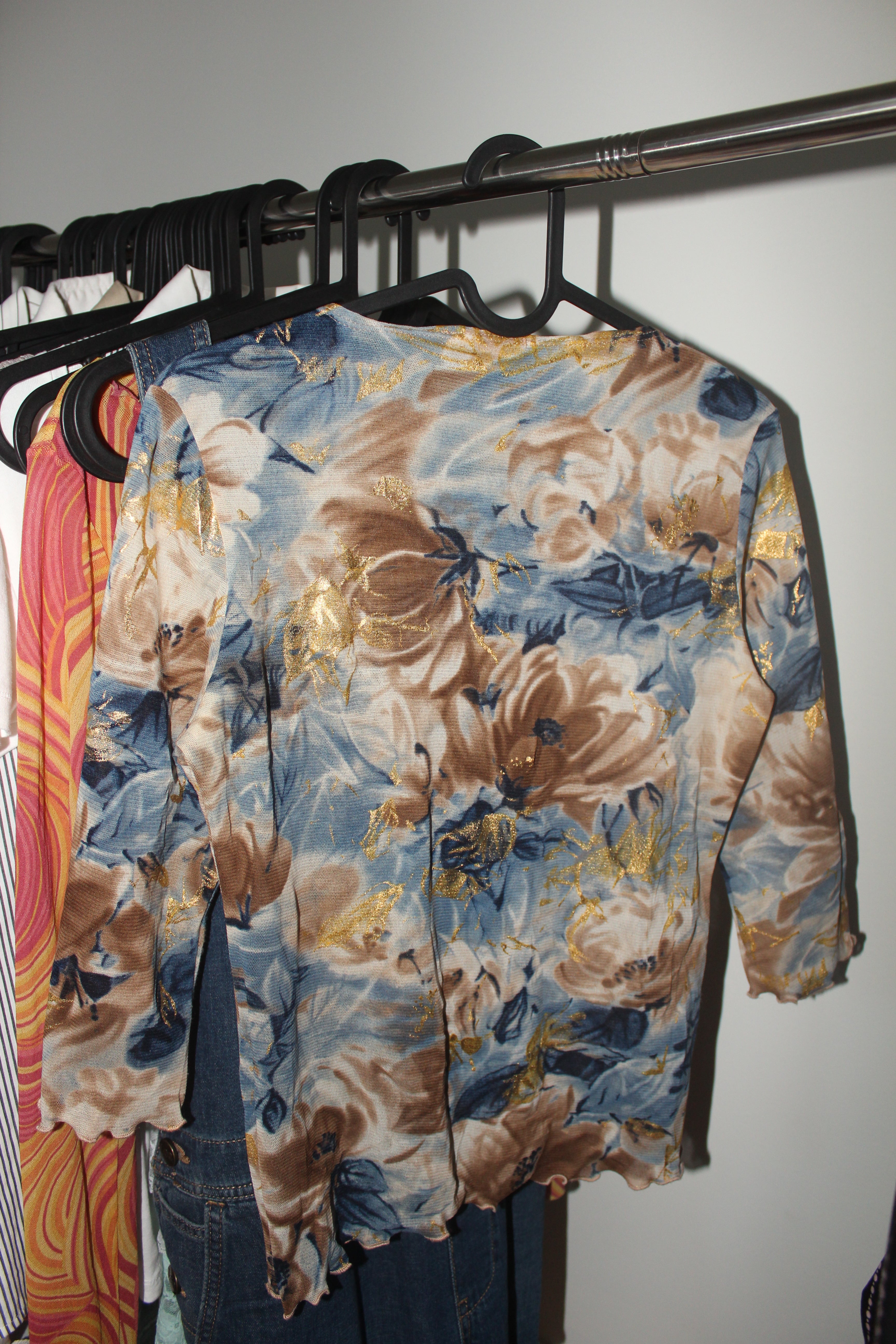 Vintage 90s Semi Sheer Graphic Gauzy Long Sleeve (L)