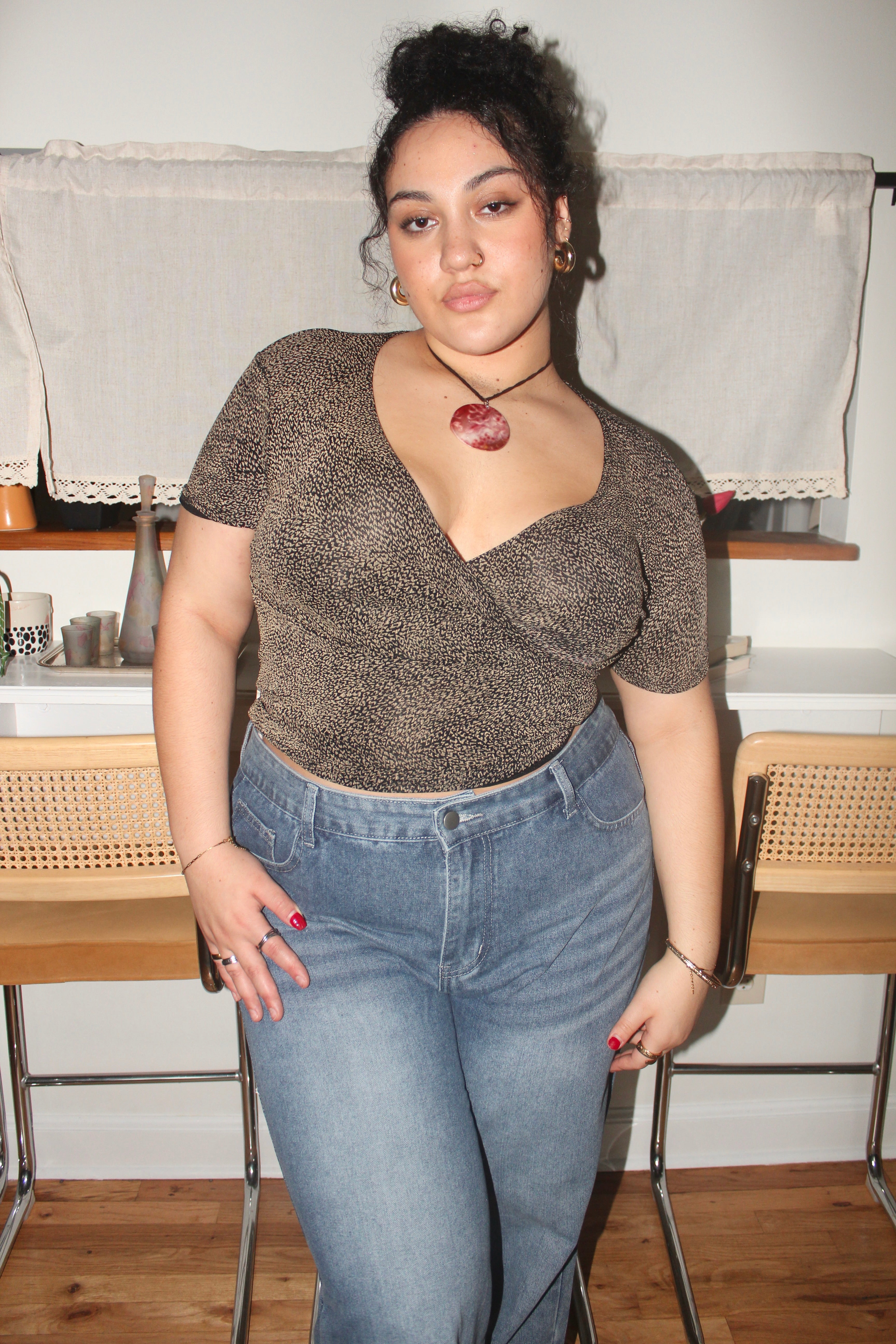 Vintage 90s Retro Slinky Wrap Knit Top (L)