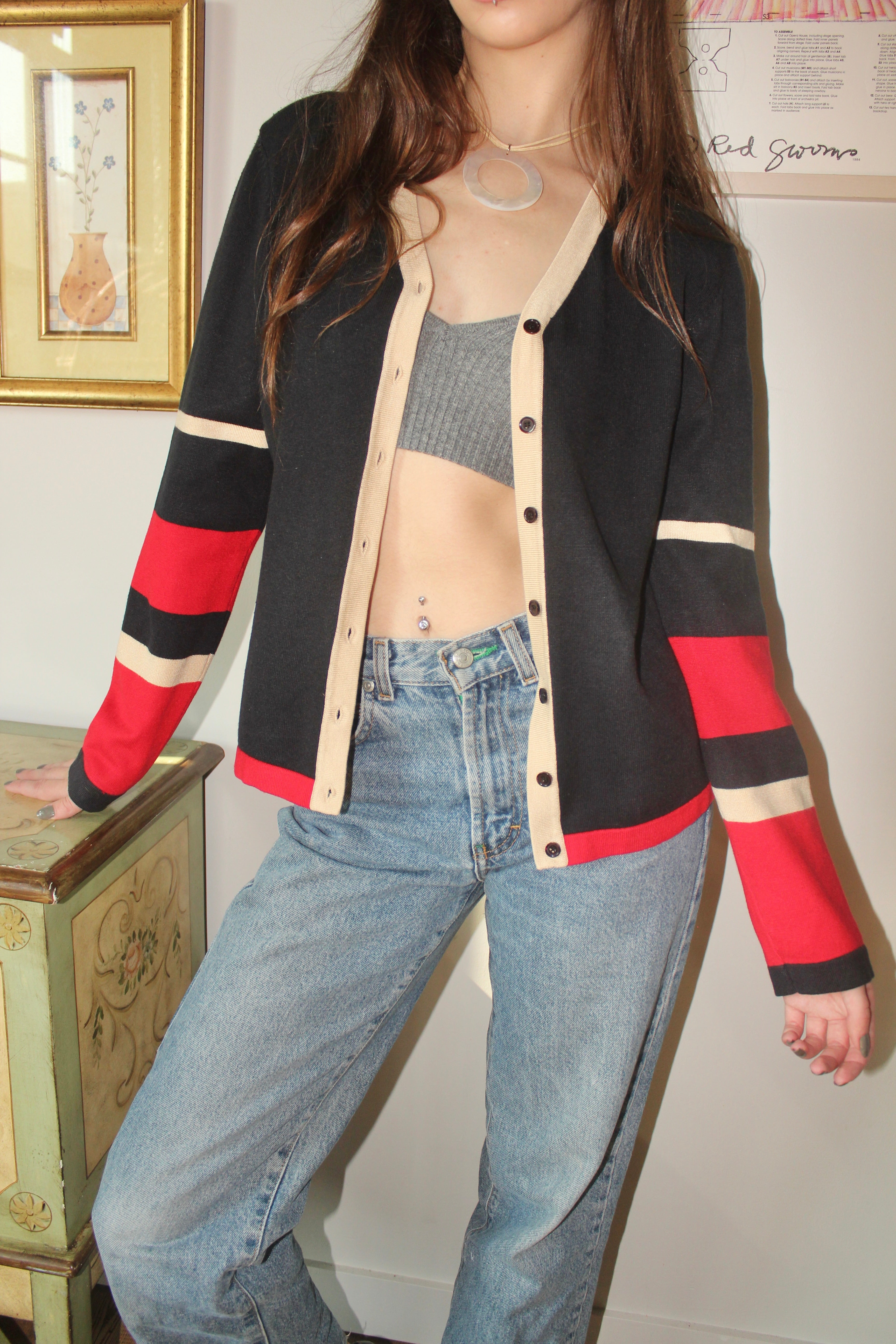 Vintage 90s Retro Colorblock Cardigan (S/M)
