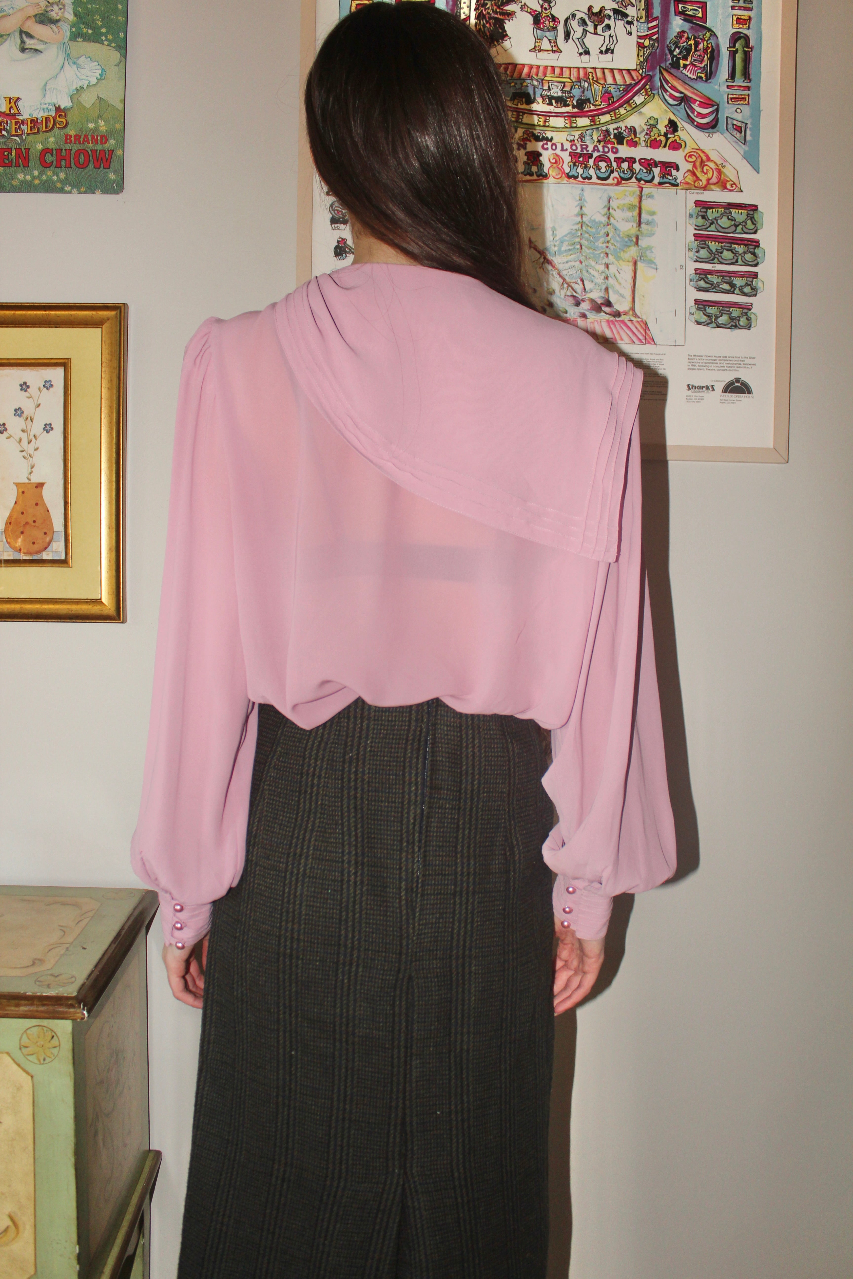 Vintage 80s Asymmetrical Collared Blouse (M)