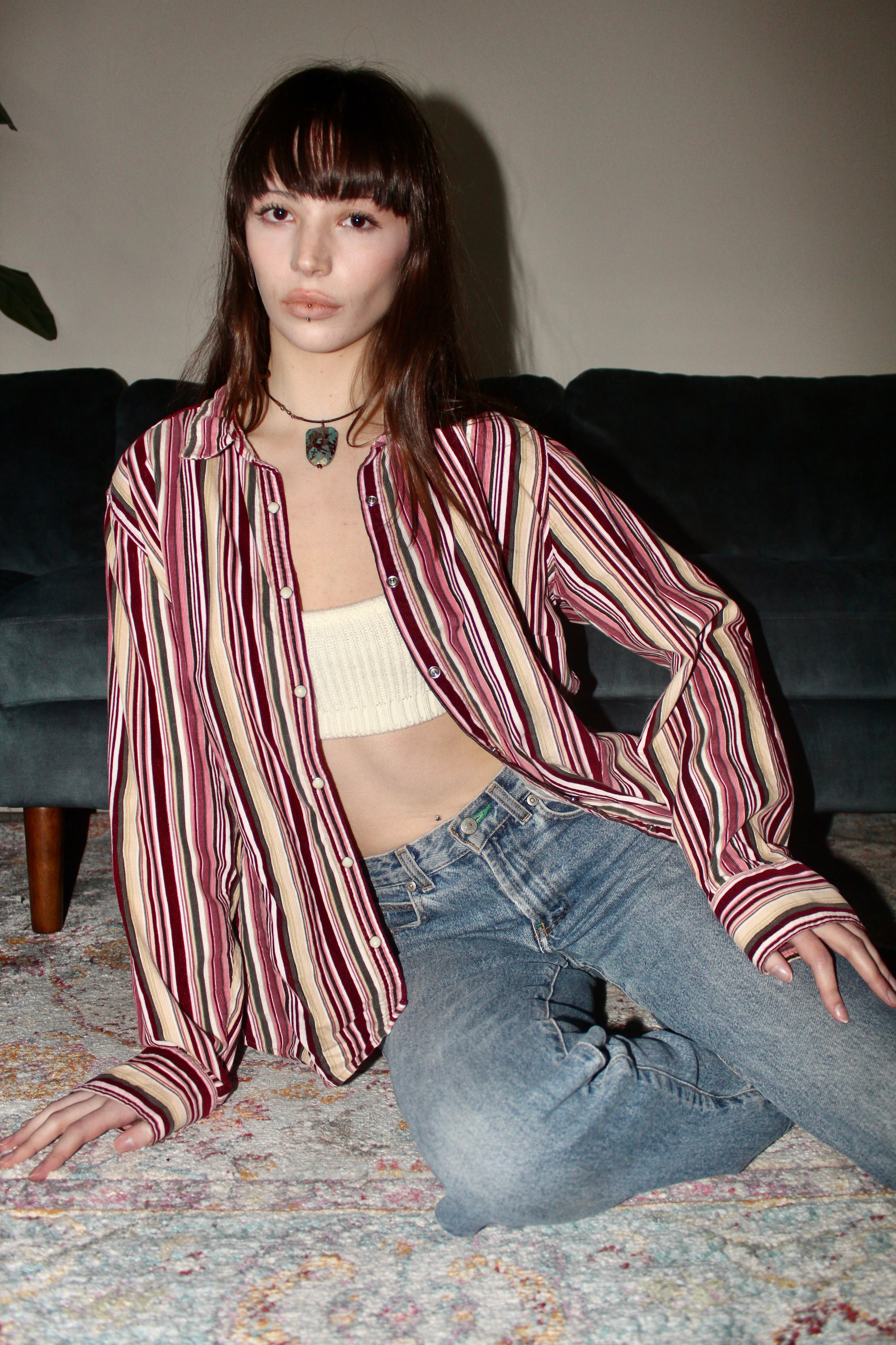Vintage 90s Mixed Striped Corduroy Button Up (M)