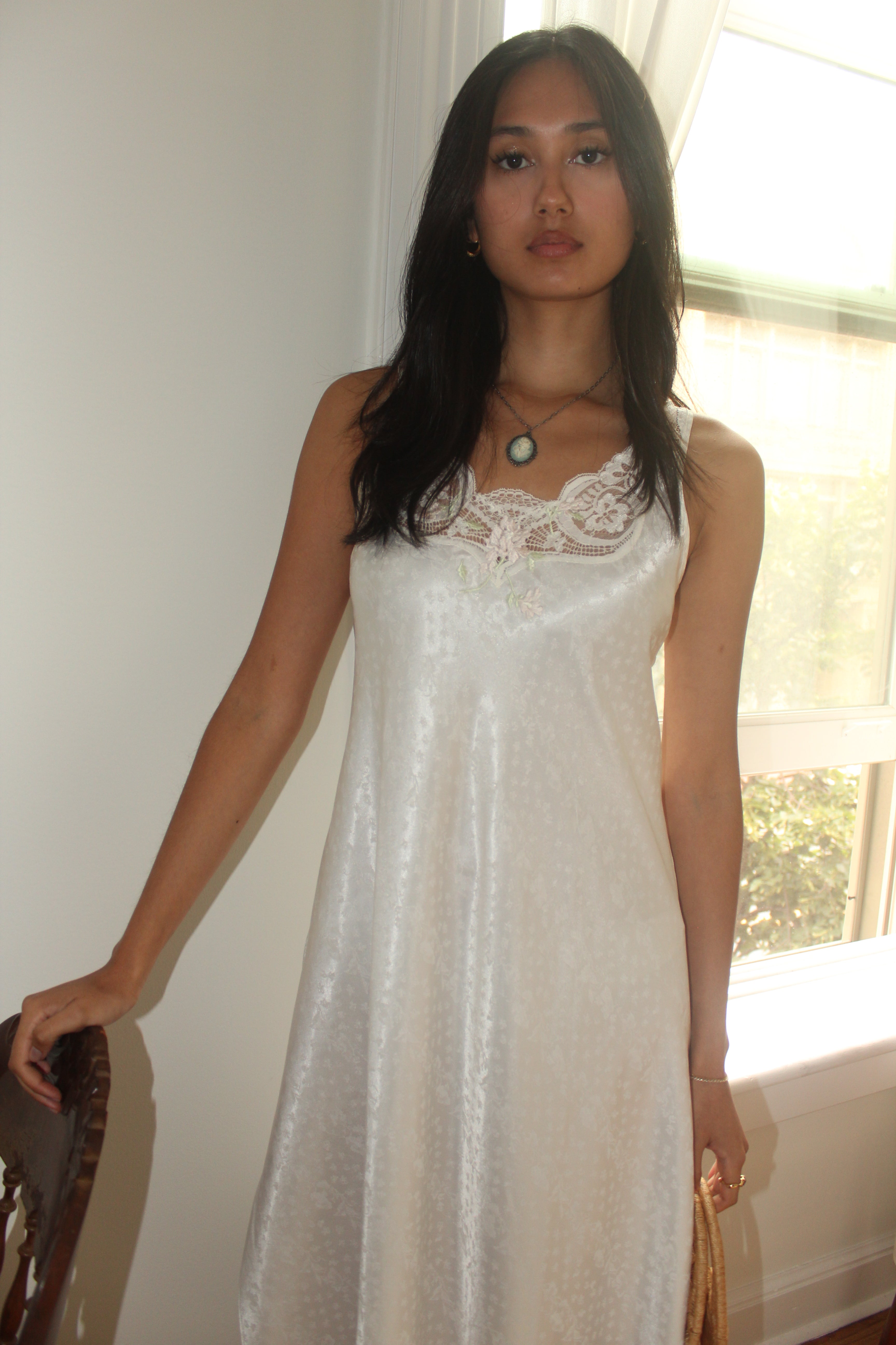 Vintage 80s Lace Trim Slip Dress (M)