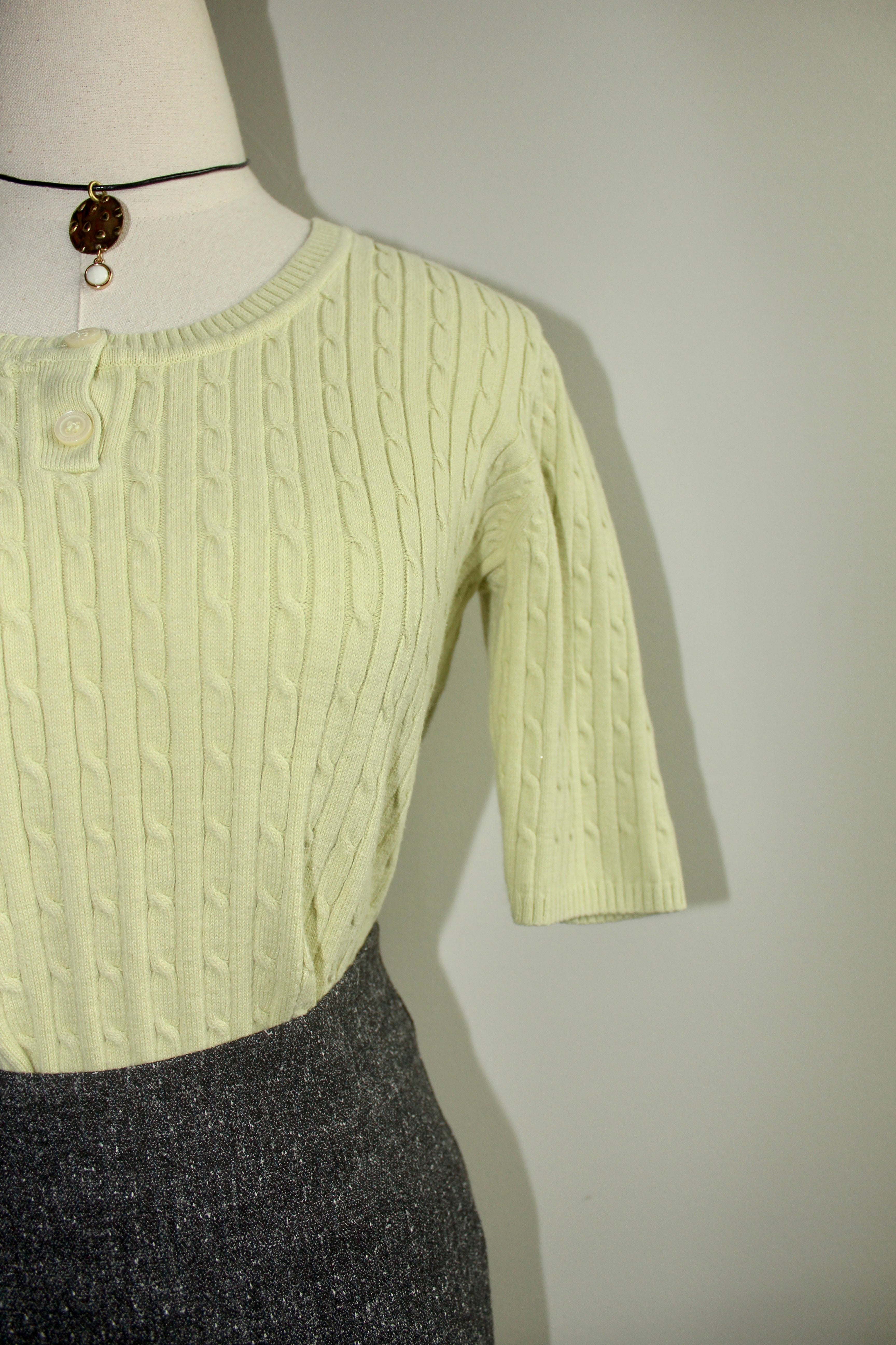 Vintage Lime Green Ribbed Knit Short Sleeve (M)