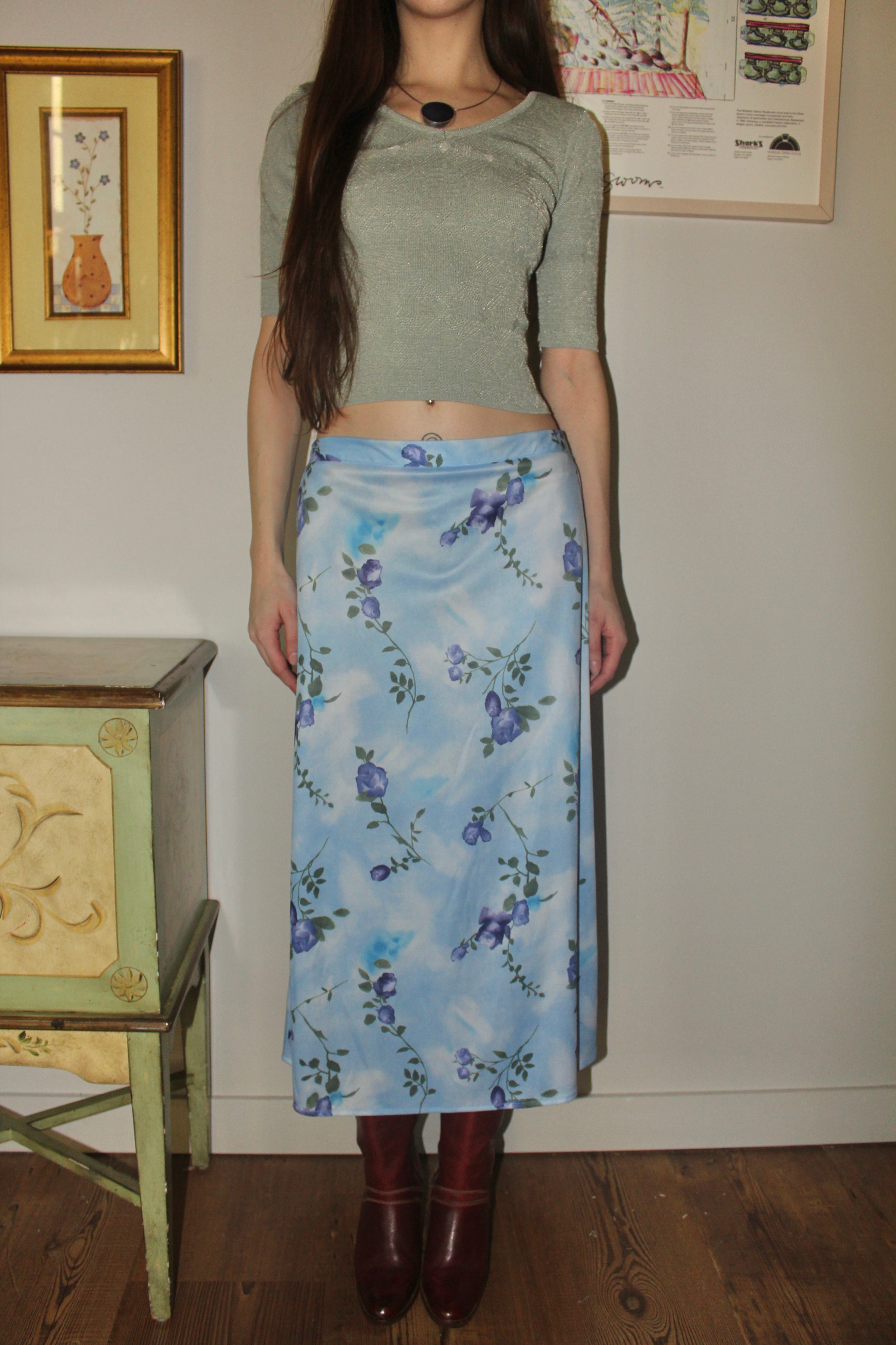 Vintage 90s Floral Midi Skirt (S)