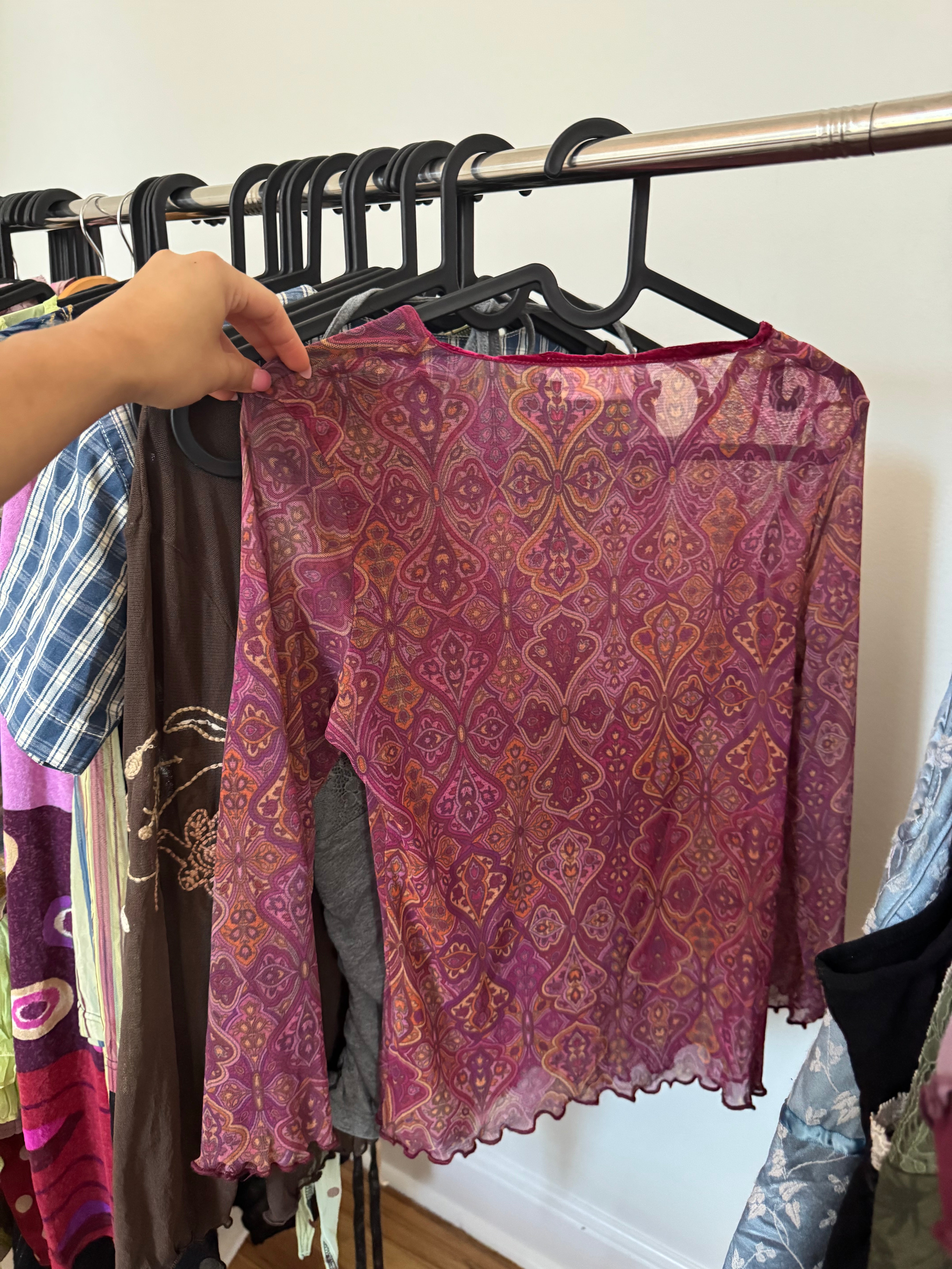 Vintage 90s Paisley Mesh Long Sleeve (S)