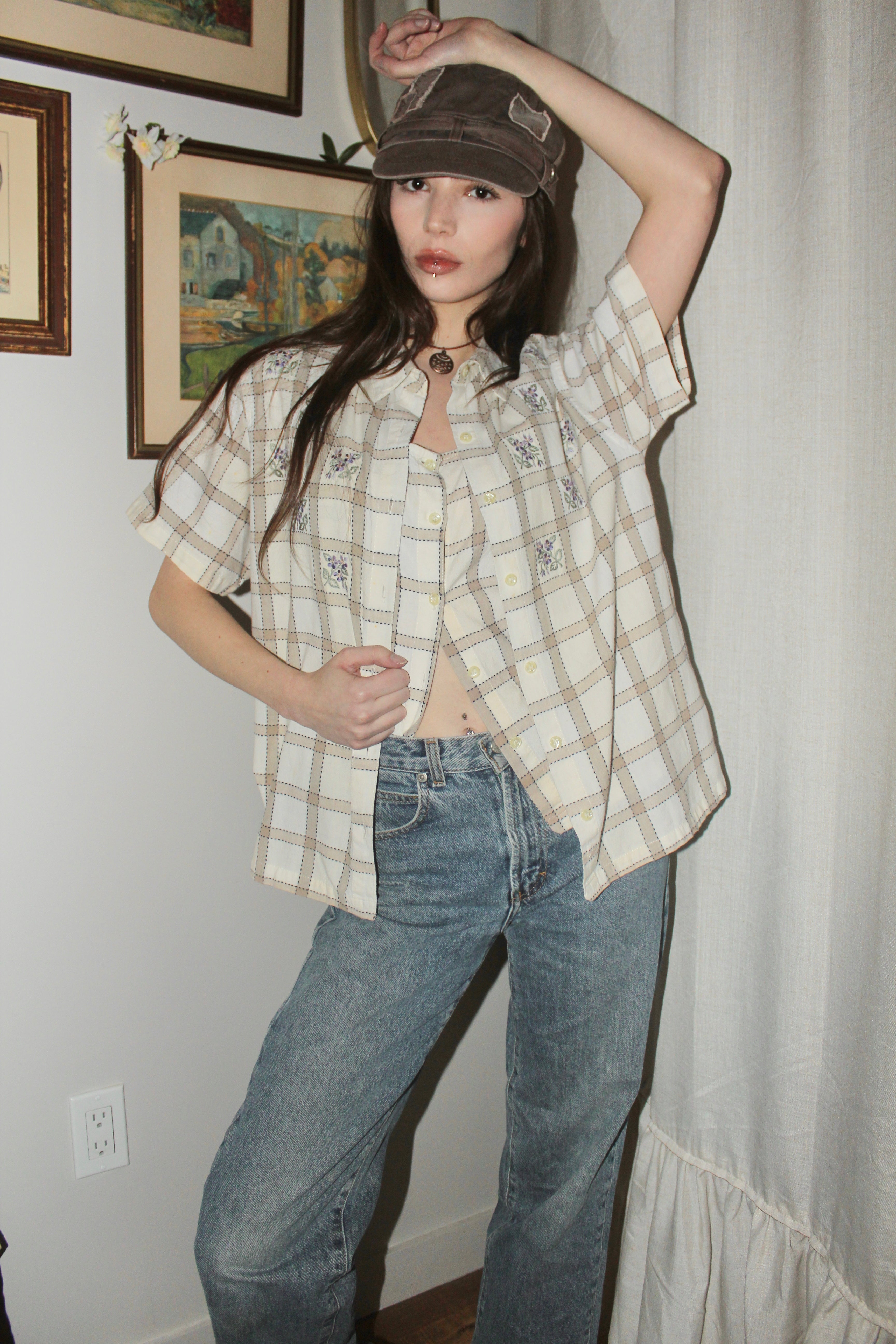 Vintage 90s Layered Plaid Button Up (M)