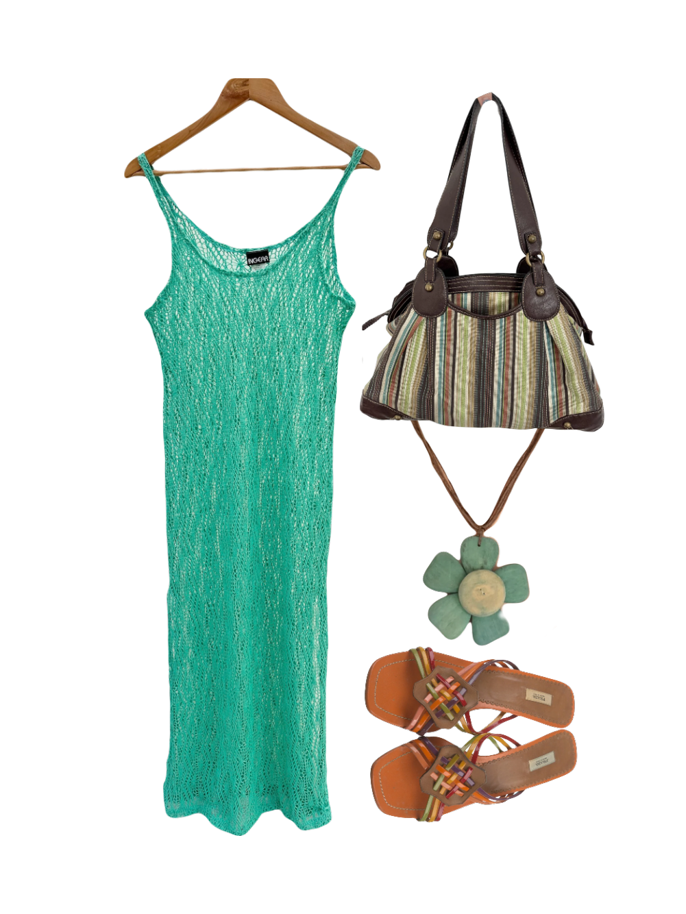 Vintage 90s Seafoam Knit Midi Dress (M)