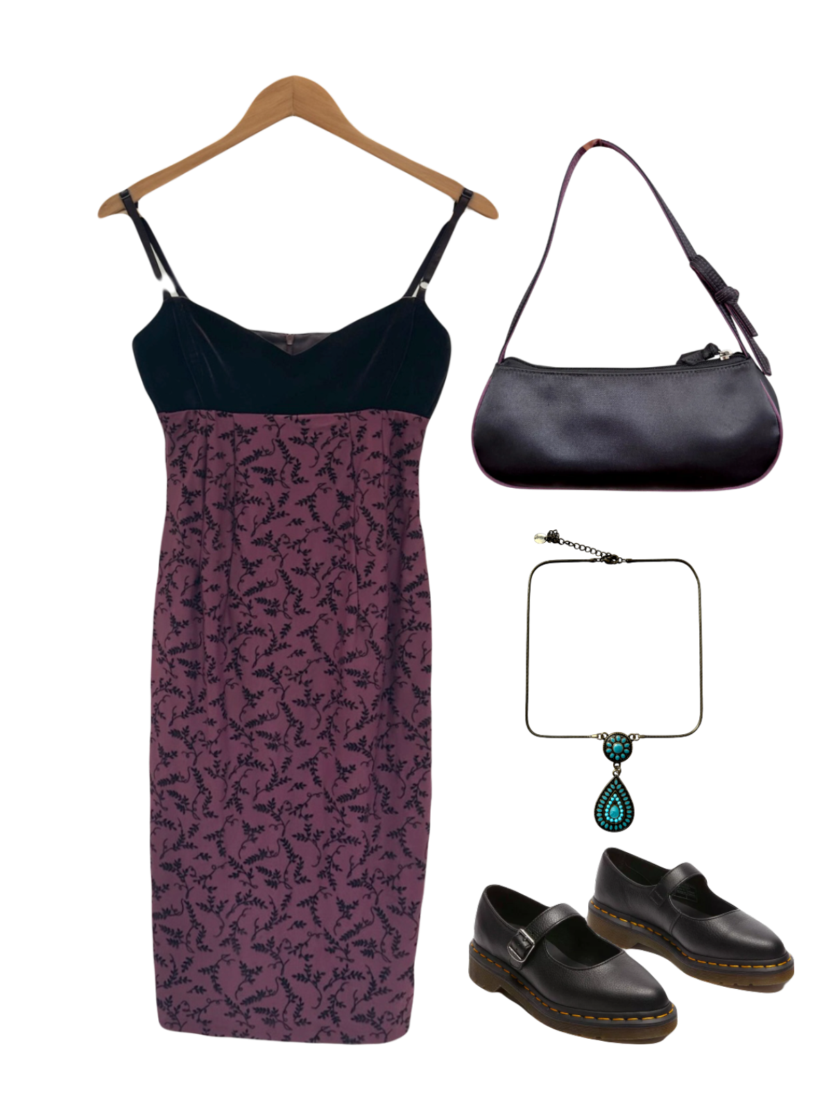 Vintage 90s Velvet Babydoll Midi Dress (XS/S)