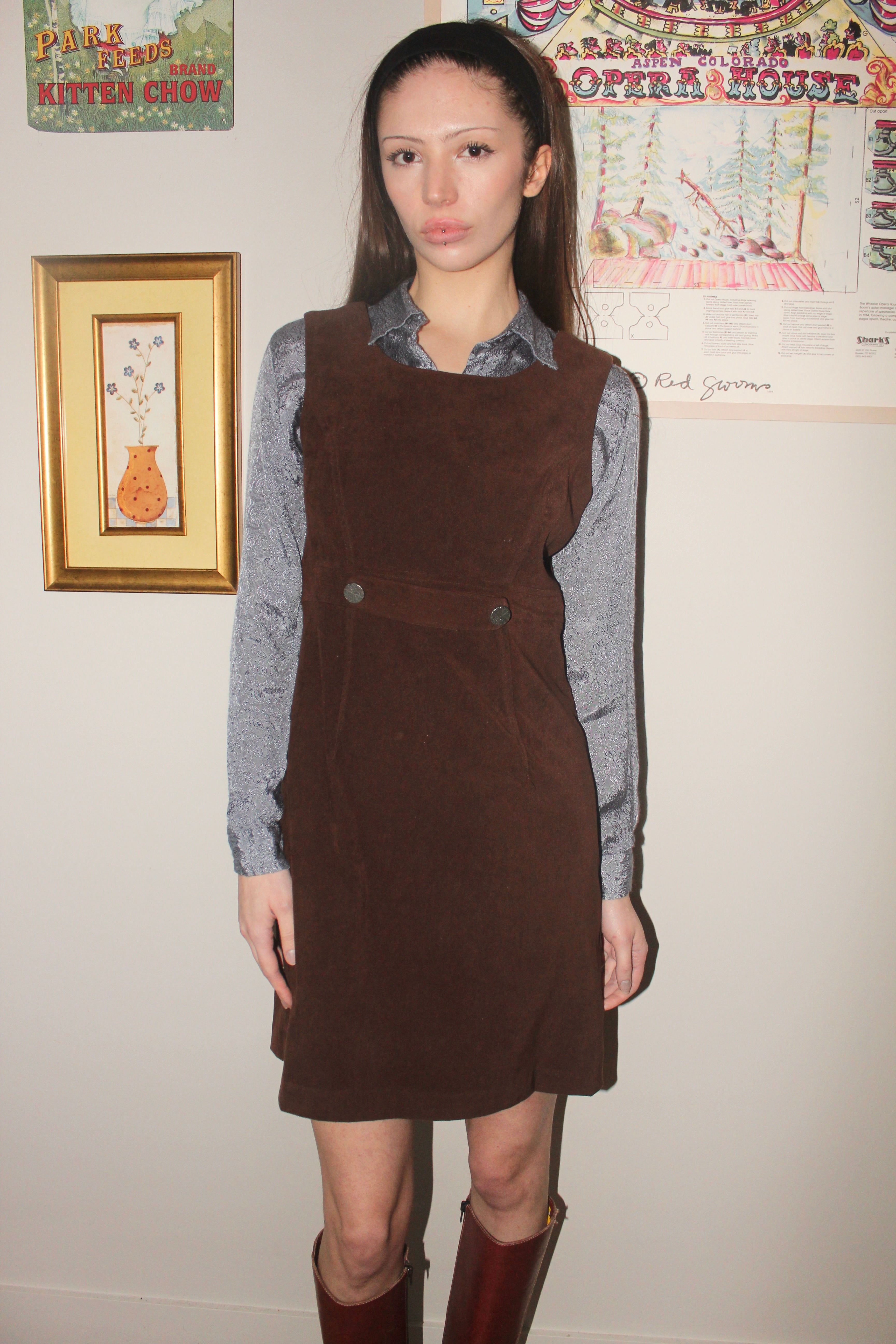 Vintage 90s Corduroy Mini Overall Dress (M)