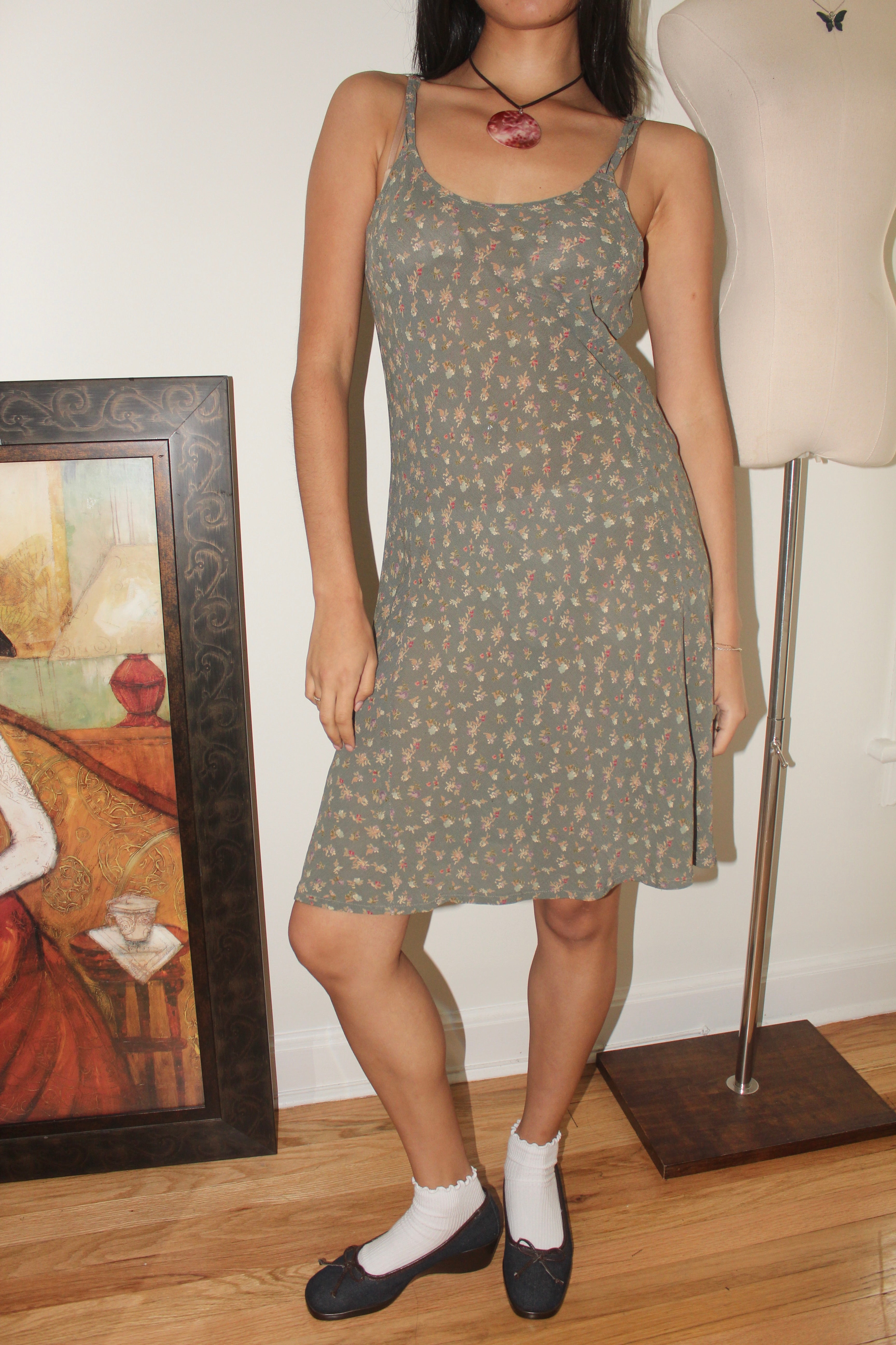 Vintage 90s Dainty Peasant Floral Midi Dress (S/M)