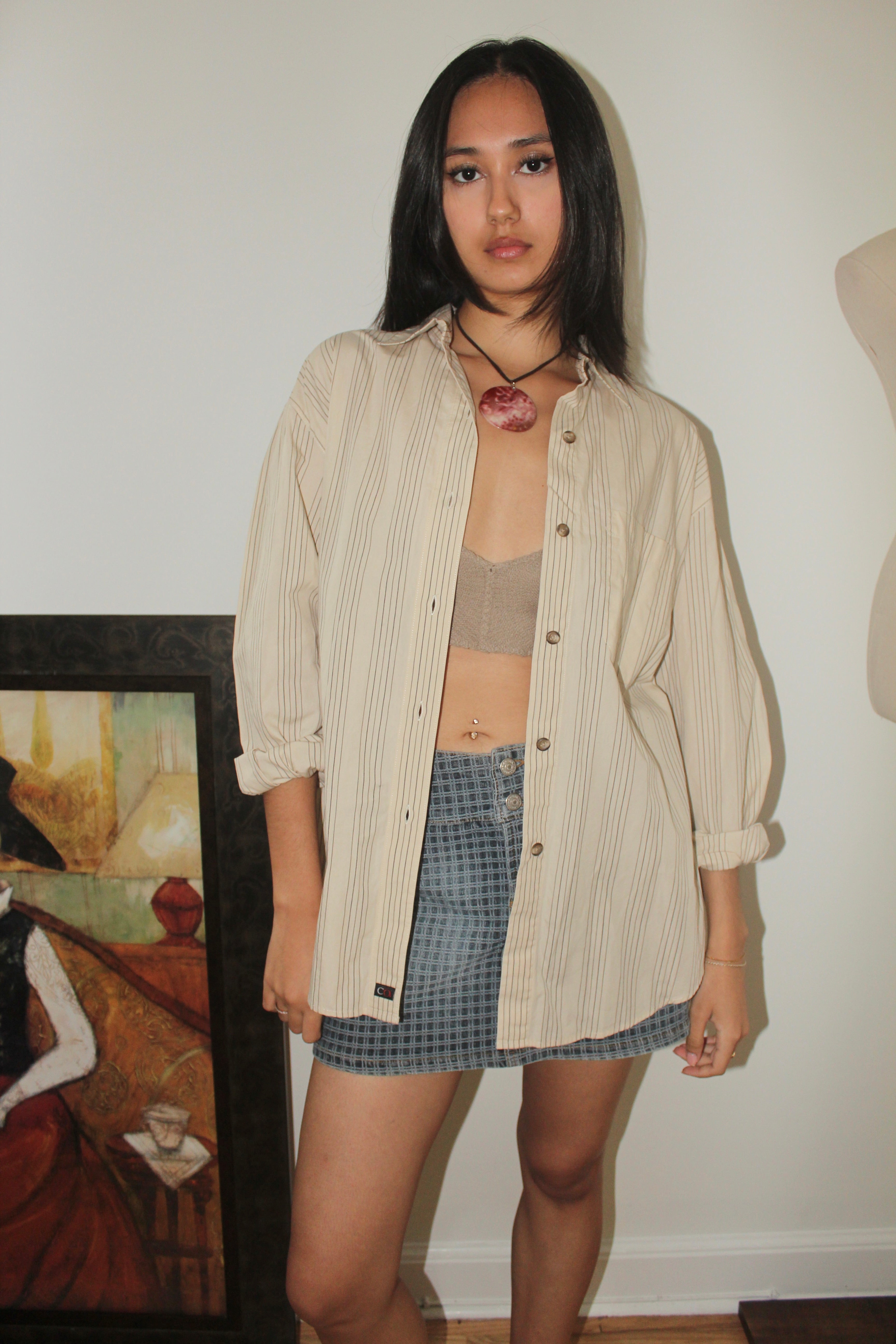 Vintage 90s Oversized Striped Button Up (L)