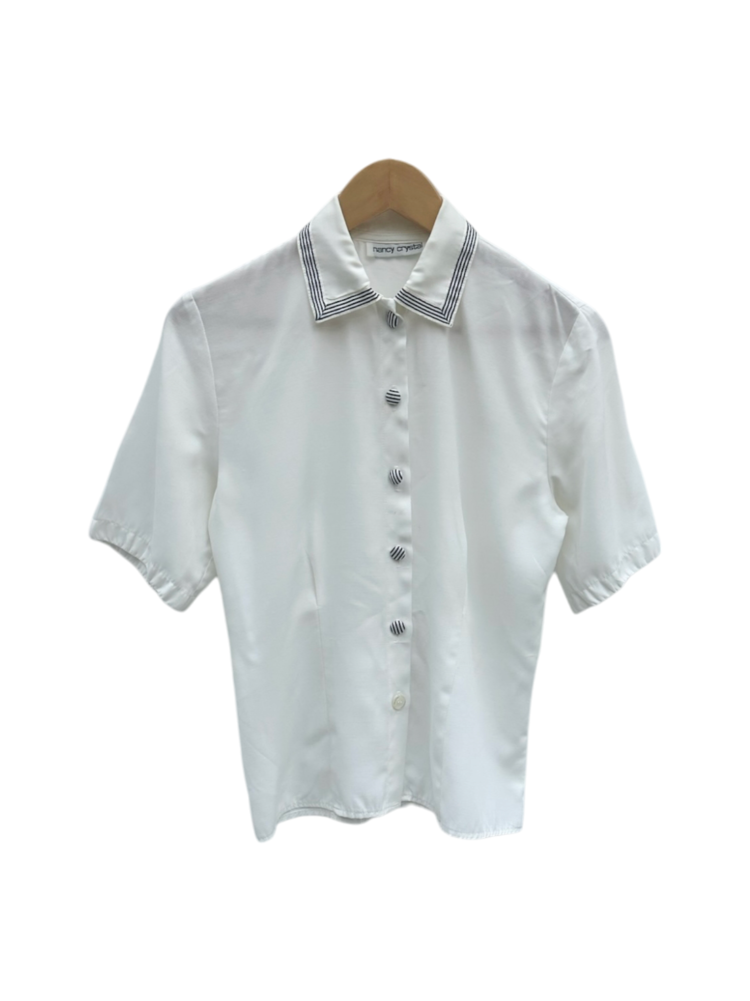 Vintage 90s Retro Striped Trim Collared Short Sleeve (M)