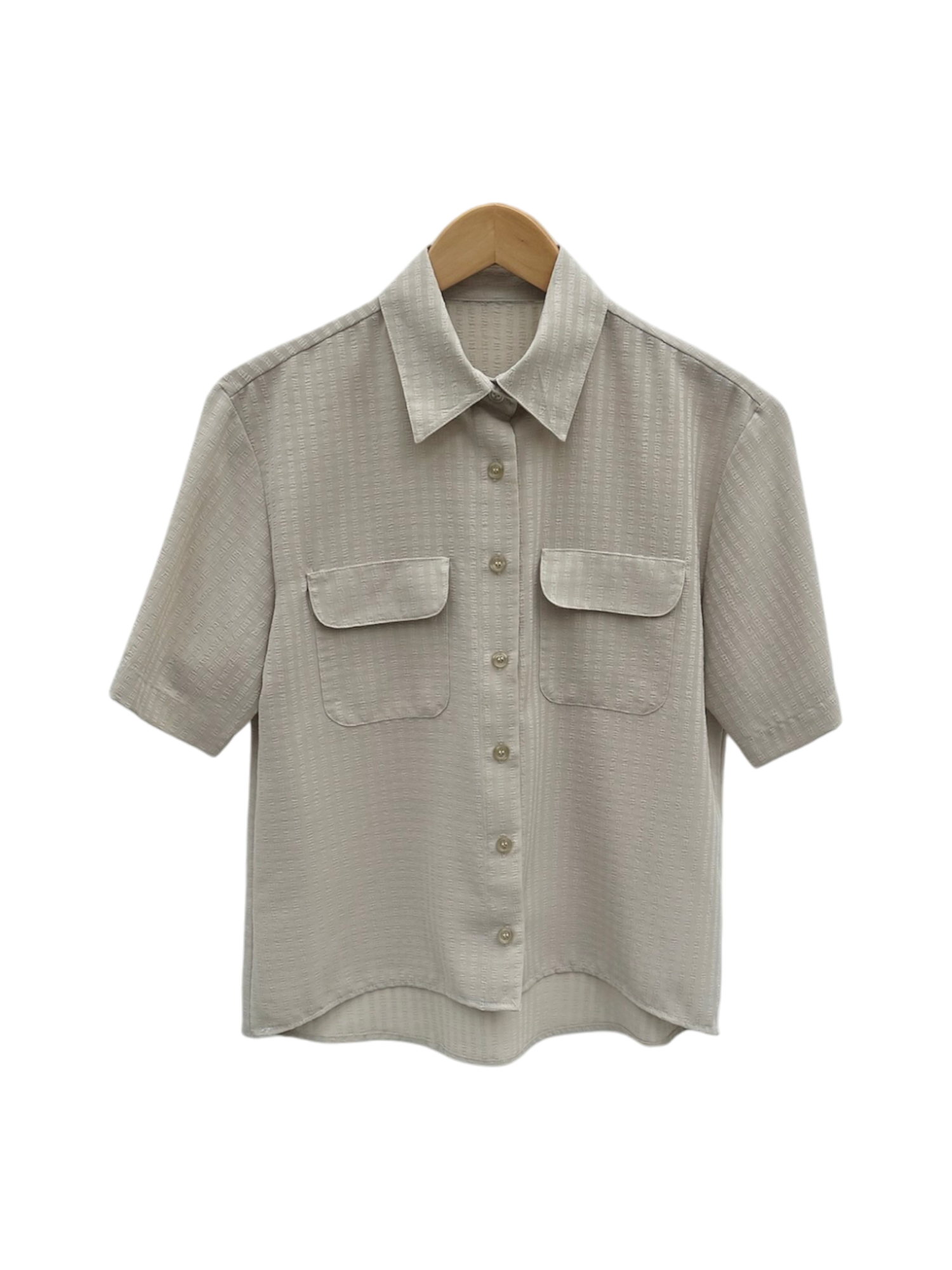 Vintage 90s Taupe Short Sleeve Blouse (M)