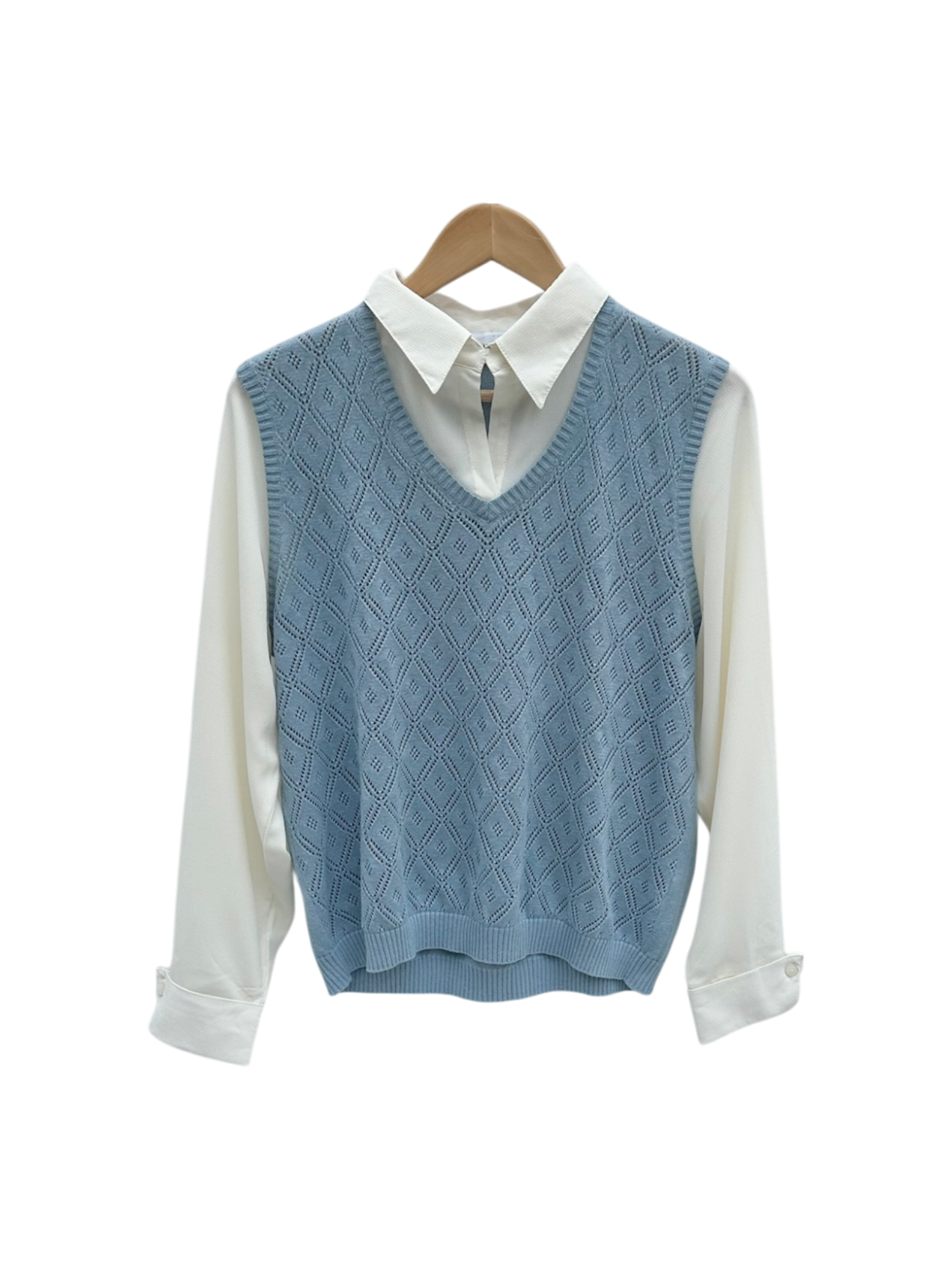 Vintage 90s Layered Vest Collared Blouse (M)