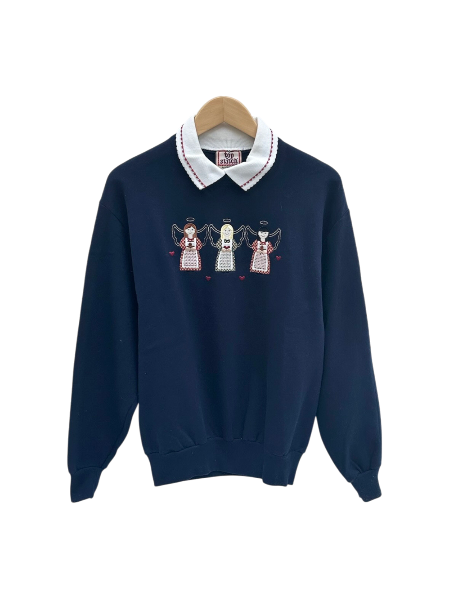 Vintage 80s Retro Angel Embroidered Collared Knit (M)