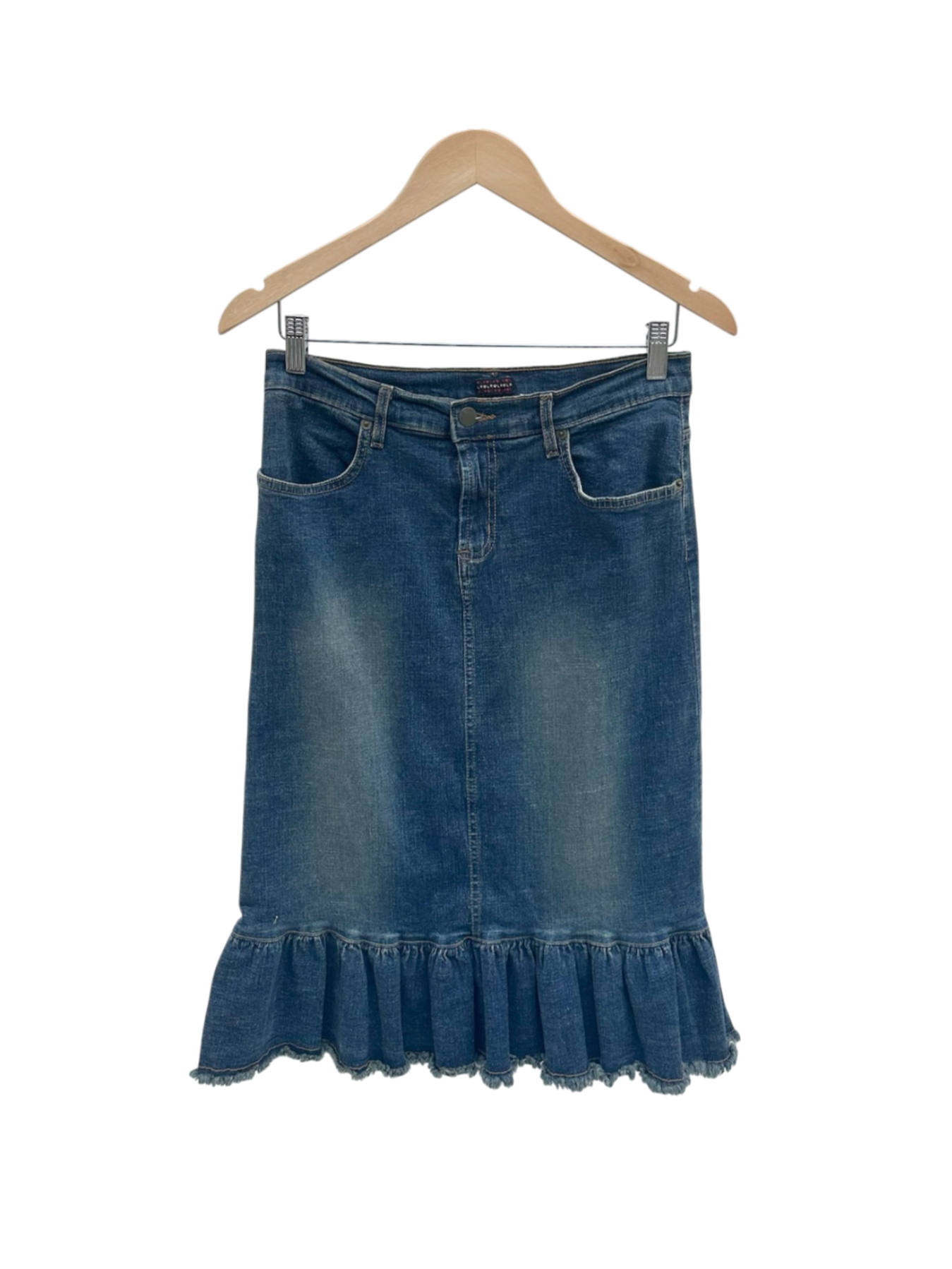 Vintage 90s Retro Ruffled Denim Skirt (M)