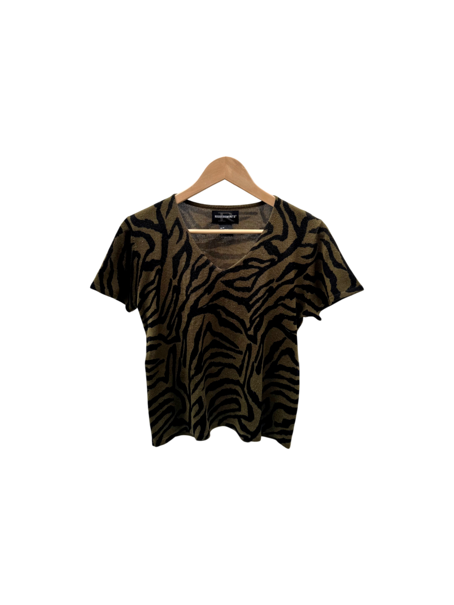 Vintage 90s Olive Zebra Knit Short Sleeve (M)