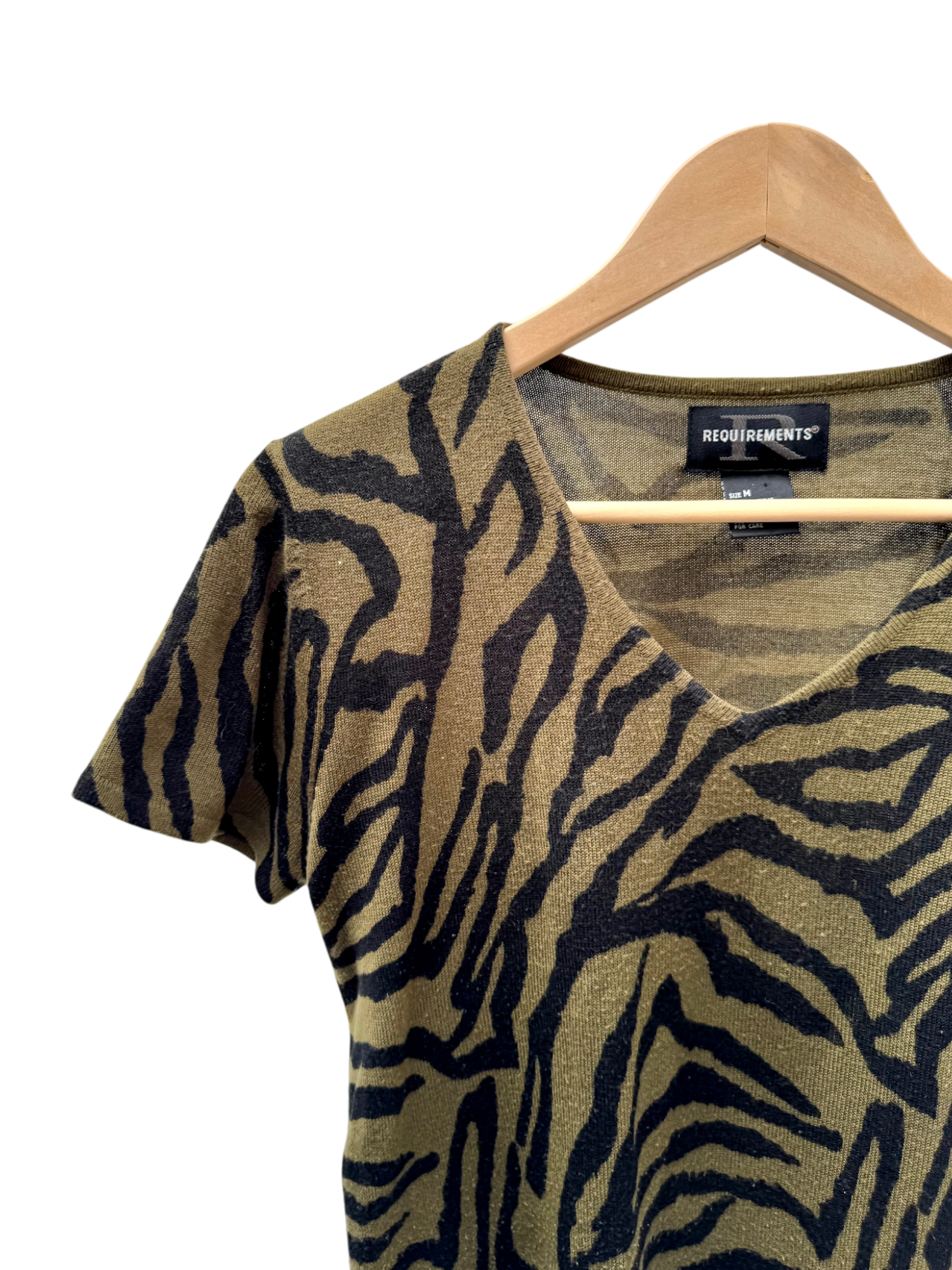 Vintage 90s Olive Zebra Knit Short Sleeve (M)