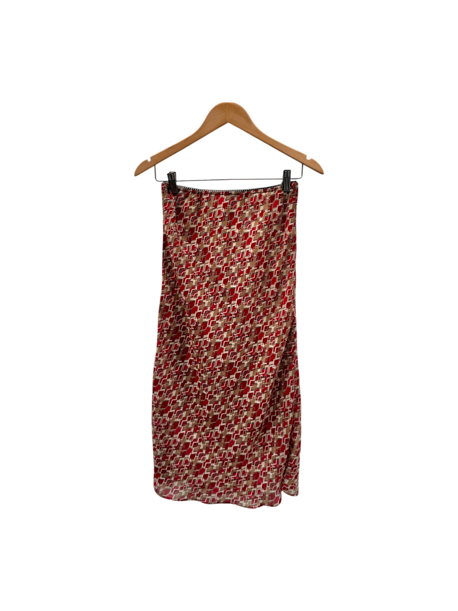 Vintage 90s Cherry Tile Slinky Midi Skirt (XS)