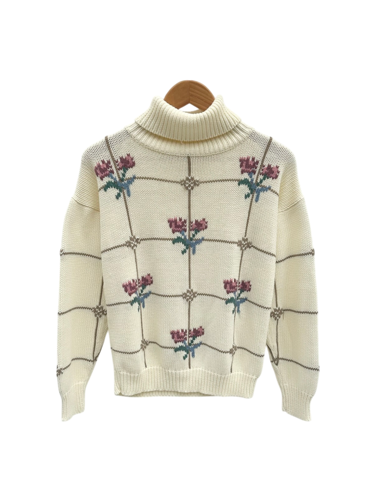 Vintage 90s Retro Rose Turtleneck Sweater (M)