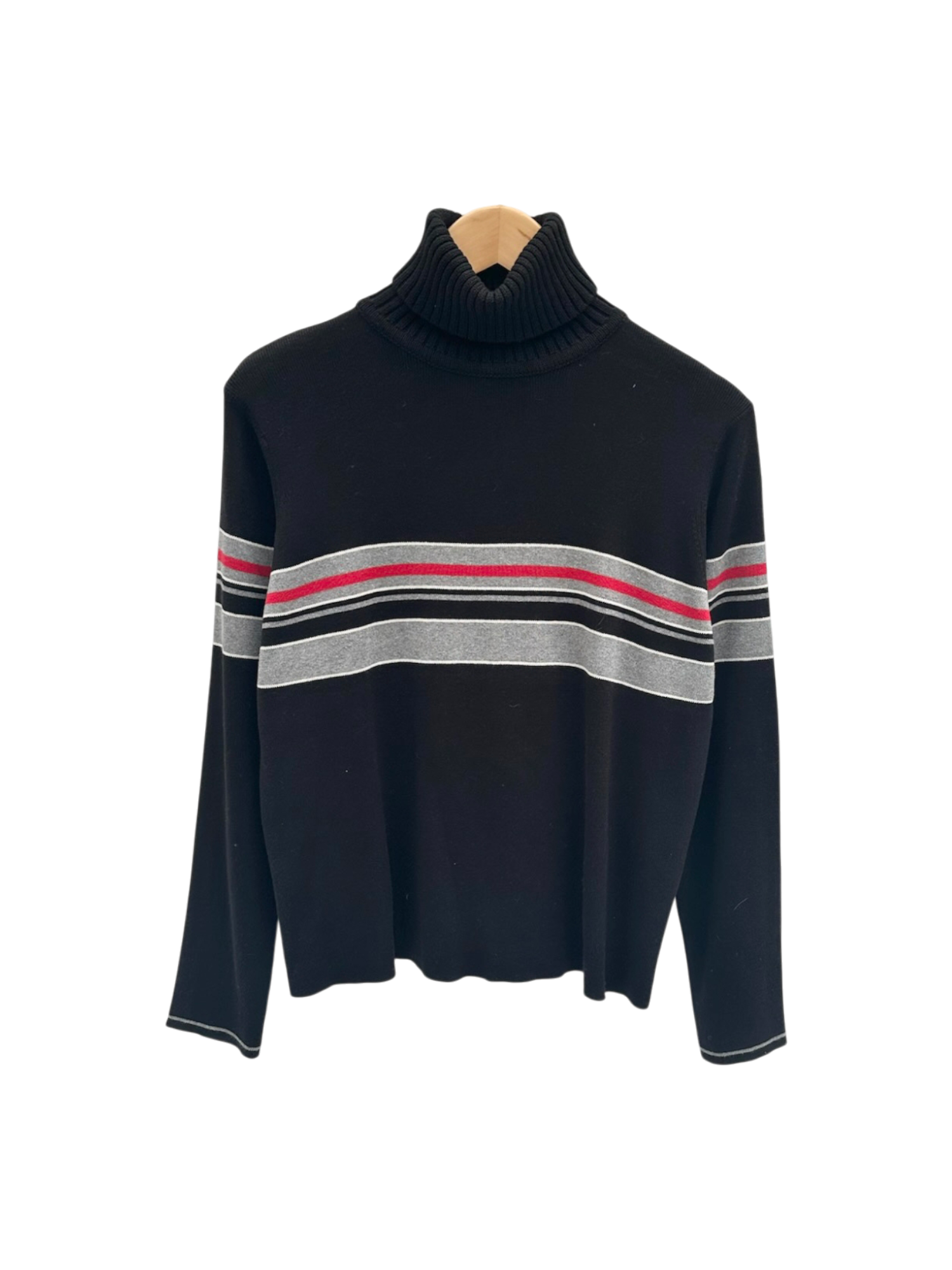 Vintage 90s Retro Striped Cotton Turtleneck (L)