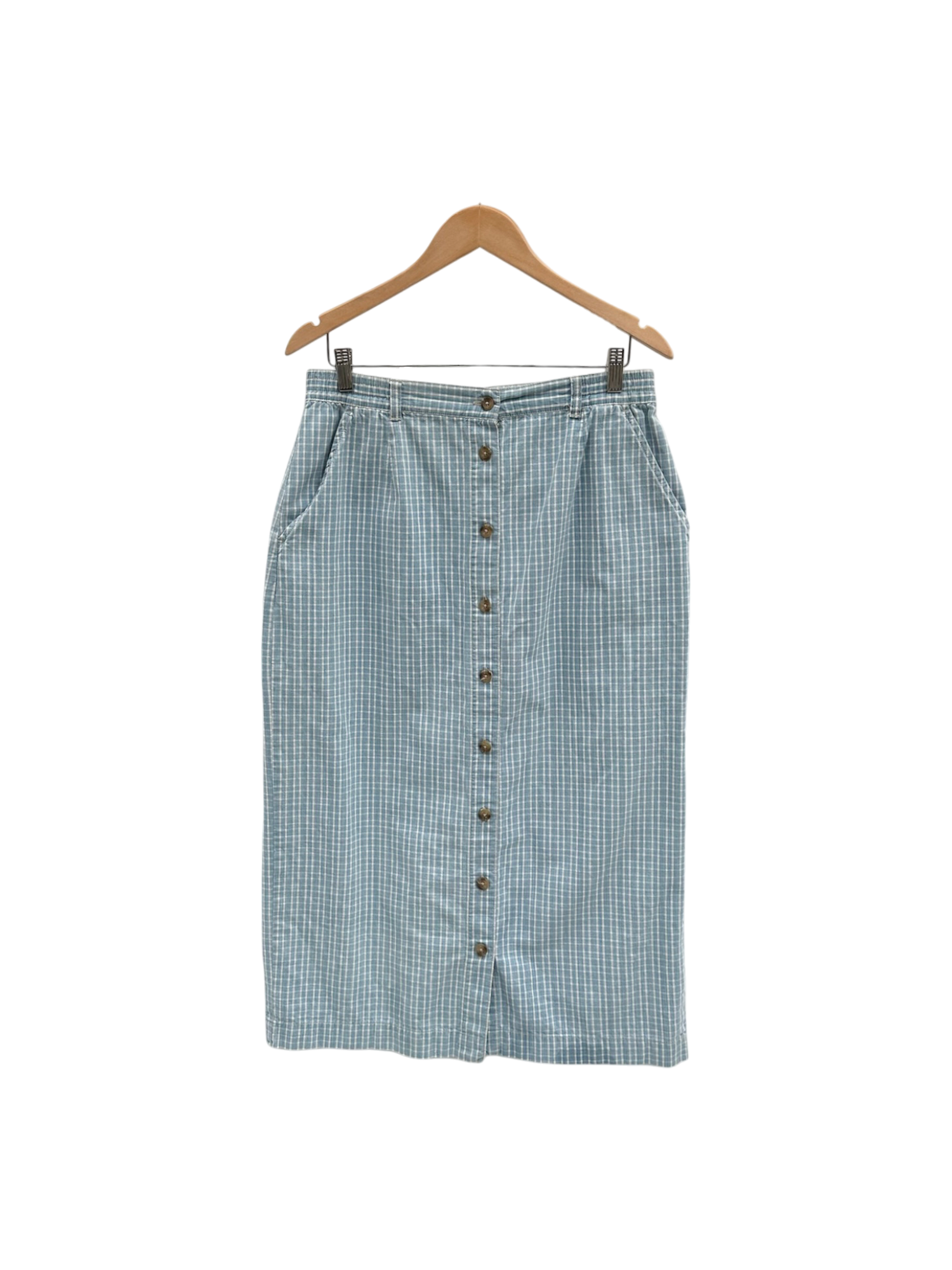 Vintage 90s Retro Plaid Cotton Midi Skirt (M)