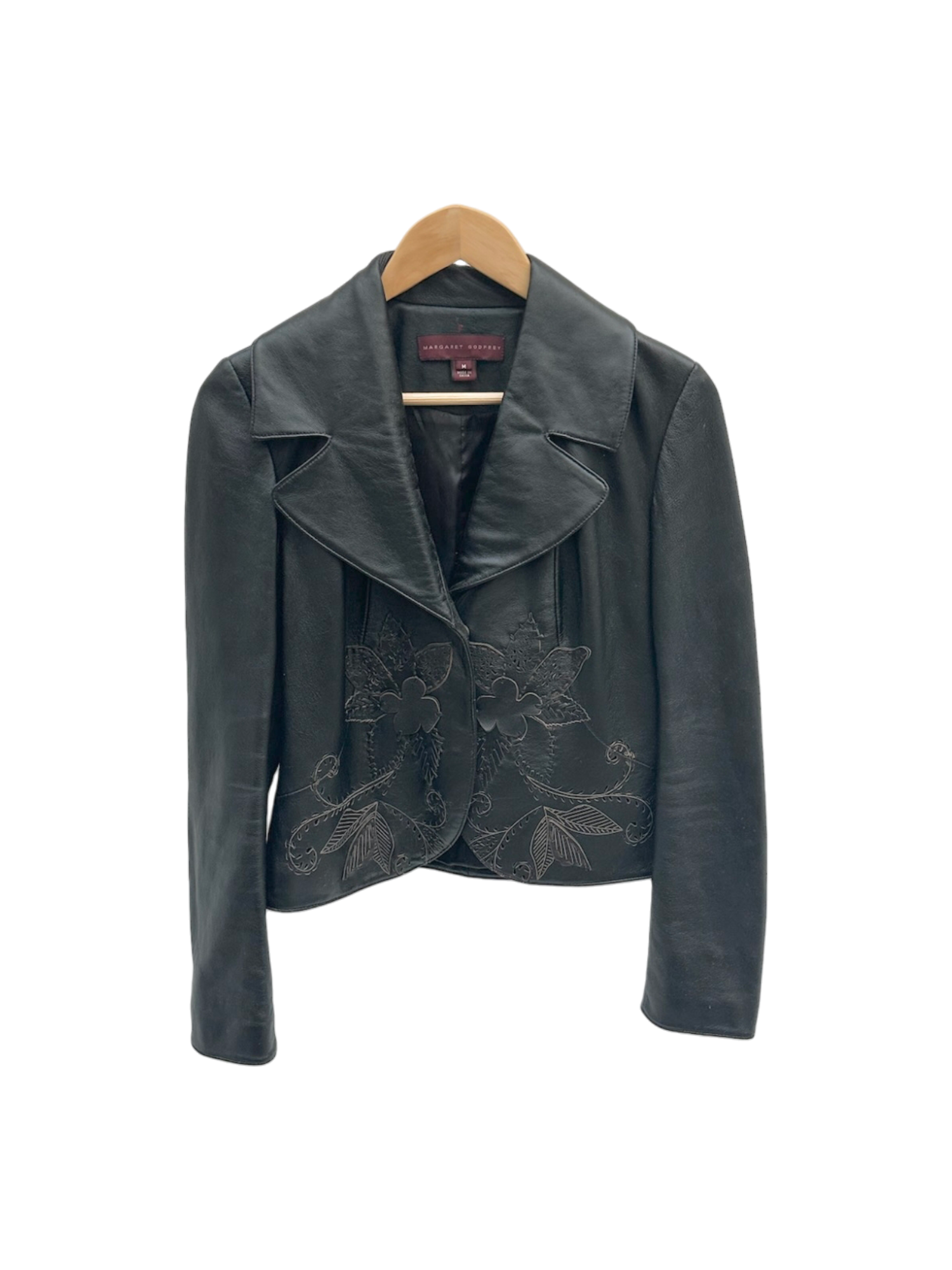 Vintage 90s Floral Cutout Leather Blazer (S)