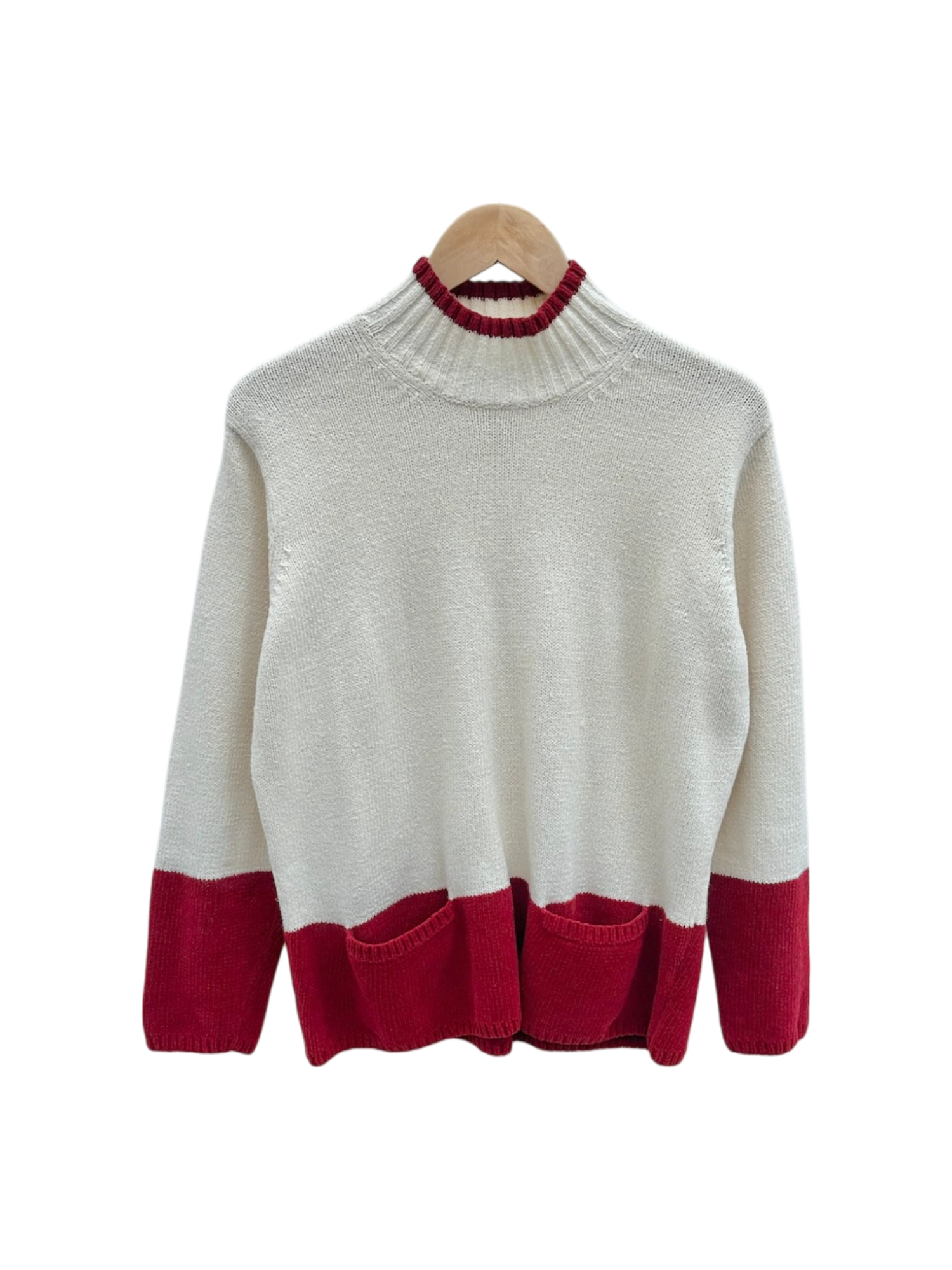 Vintage 90s Cherry Contrast Mock Neck Knit (M)