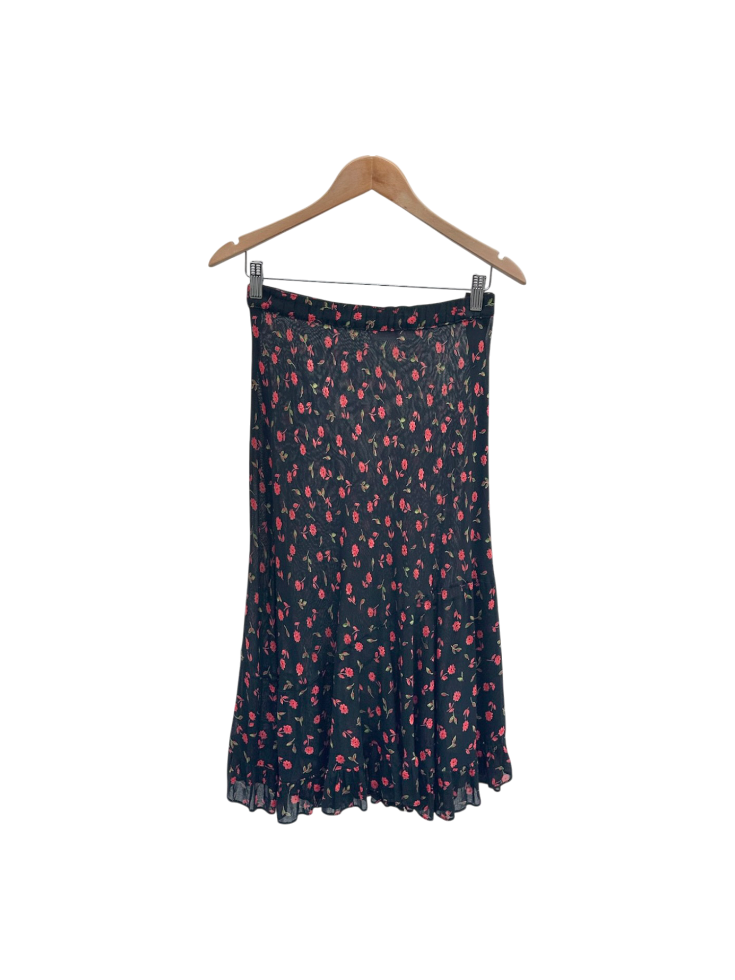 Vintage 90s Semi Sheer Crinkle Poppy Midi Skirt (M)