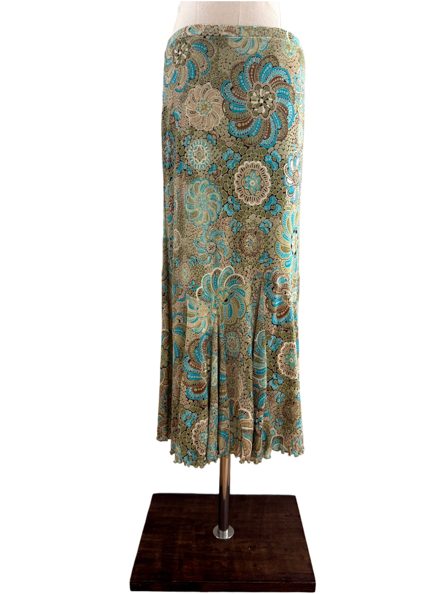 Vintage 90s Retro Ruffled Floral Midi Skirt (S)